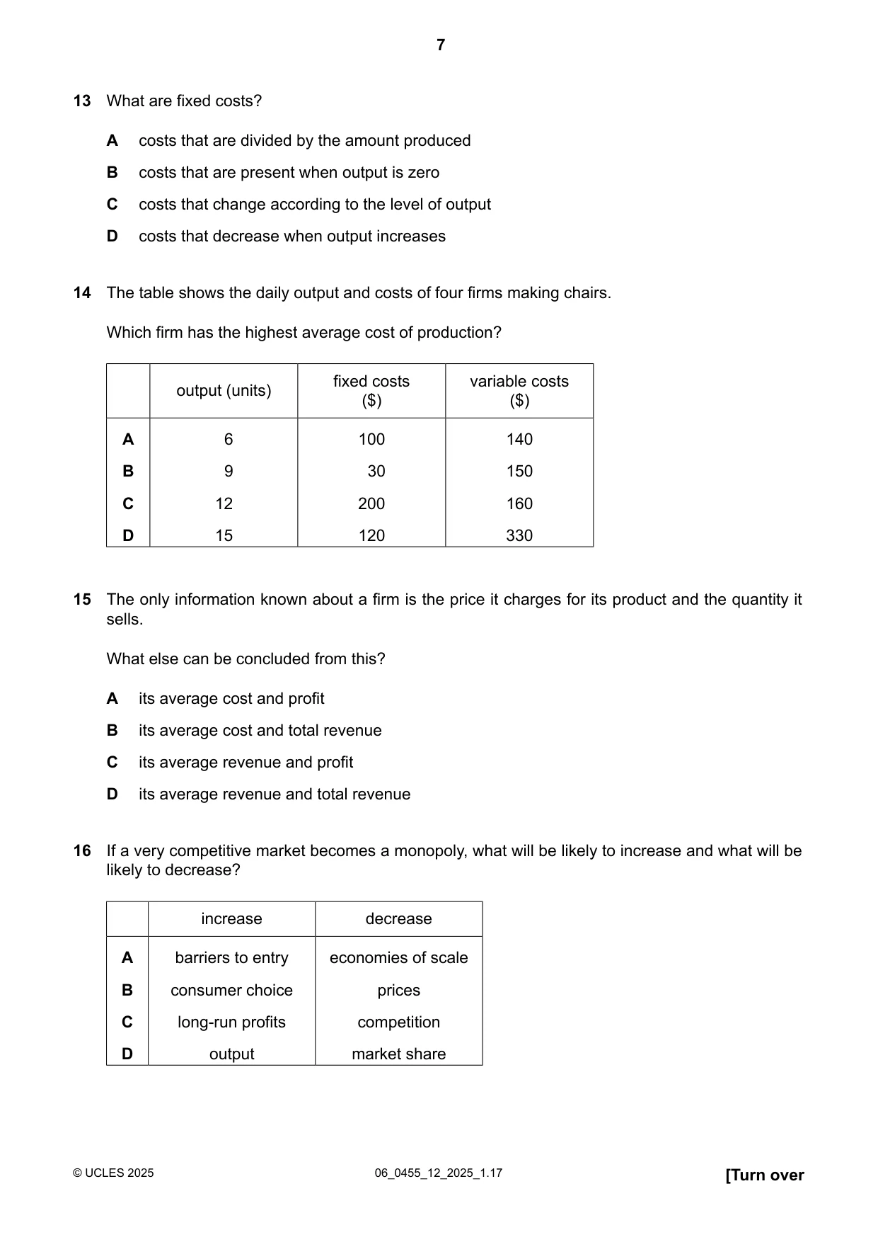 Cambridge IGCSE Economics 0455 2025 May/June Paper 1 · Variant 2 question paper, page 7 of 12
