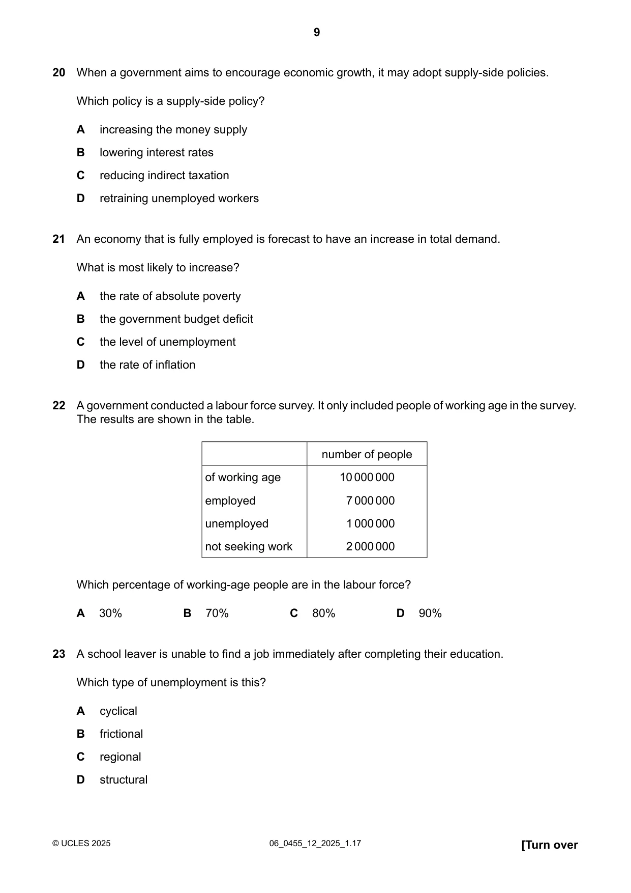 Cambridge IGCSE Economics 0455 2025 May/June Paper 1 · Variant 2 question paper, page 9 of 12