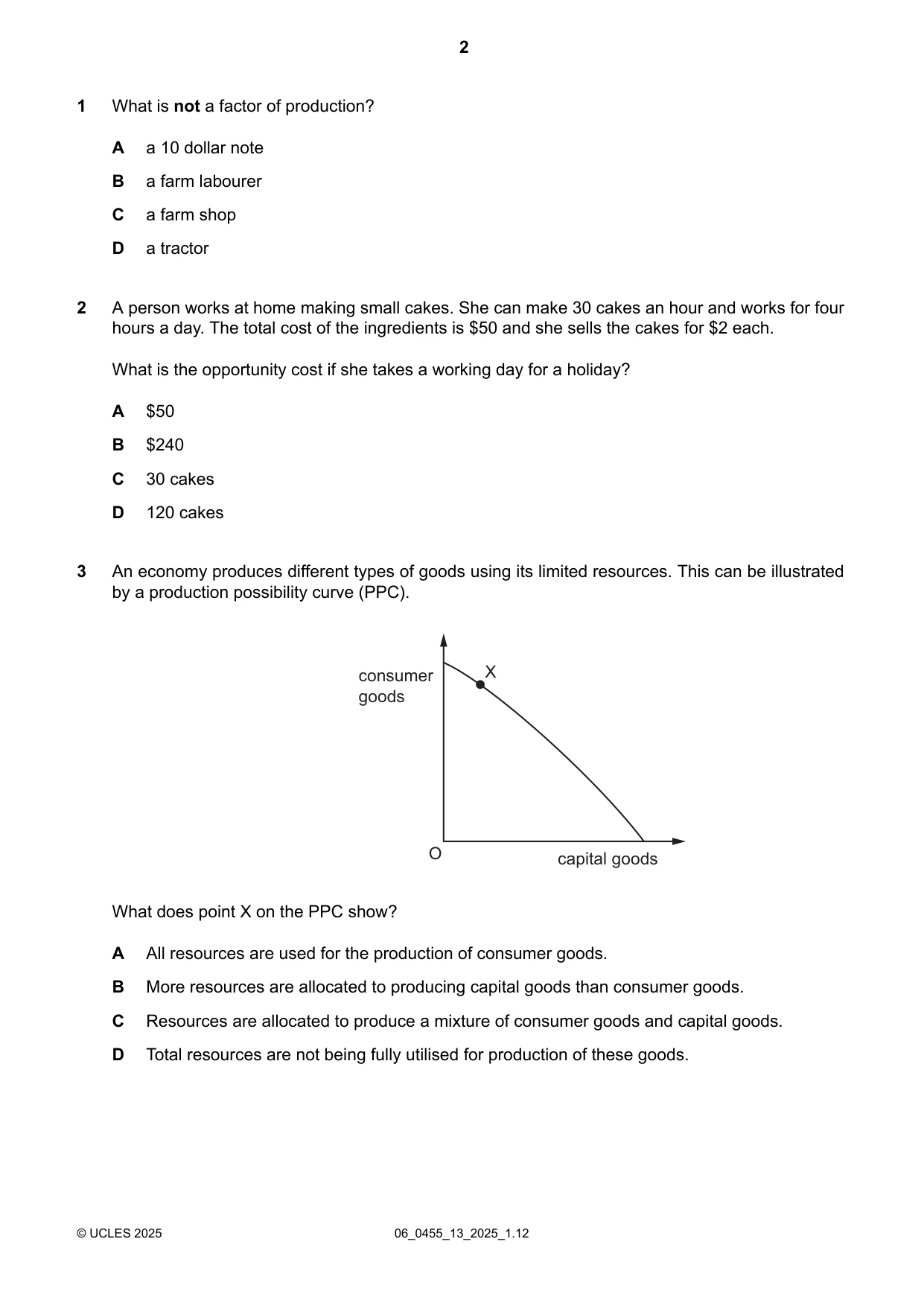 Cambridge IGCSE Economics 0455 2025 May/June Paper 1 · Variant 3 question paper, page 2 of 12
