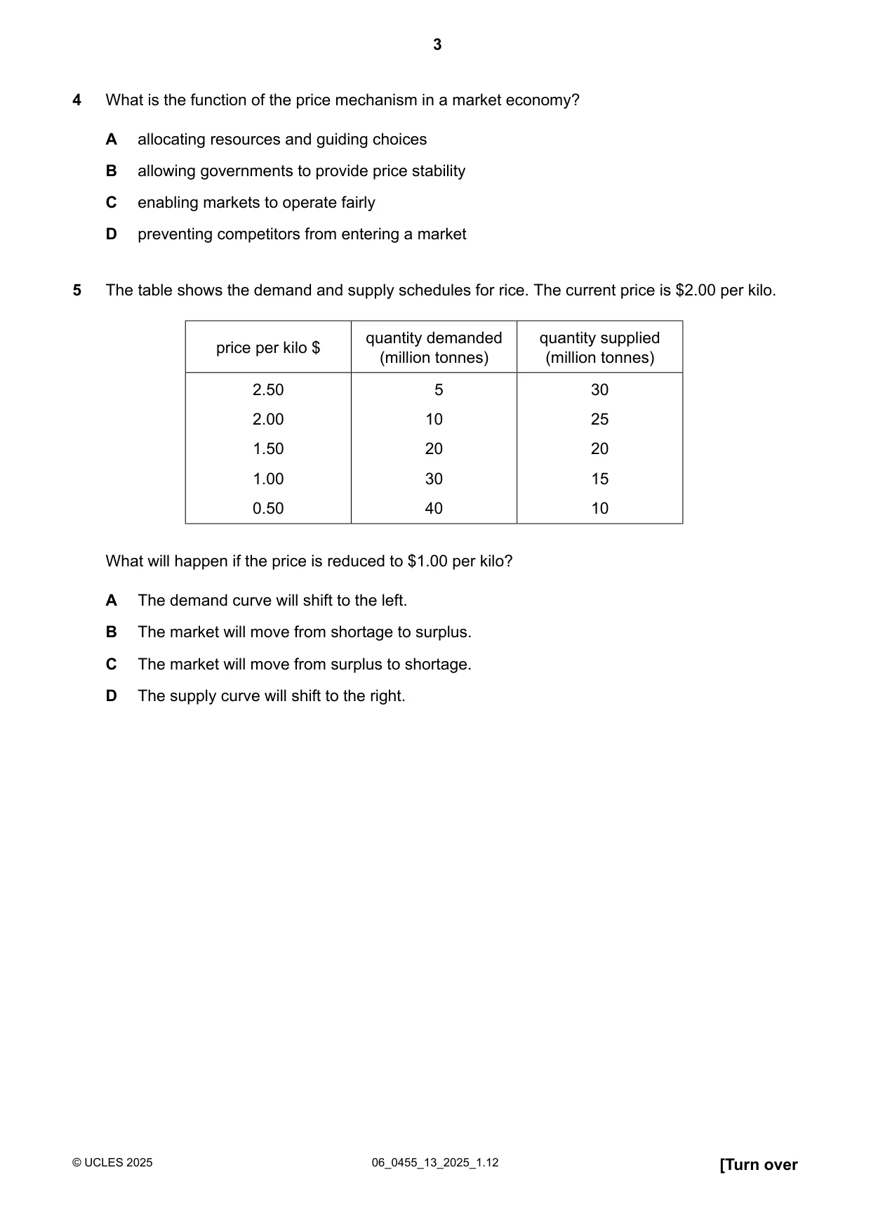 Cambridge IGCSE Economics 0455 2025 May/June Paper 1 · Variant 3 question paper, page 3 of 12