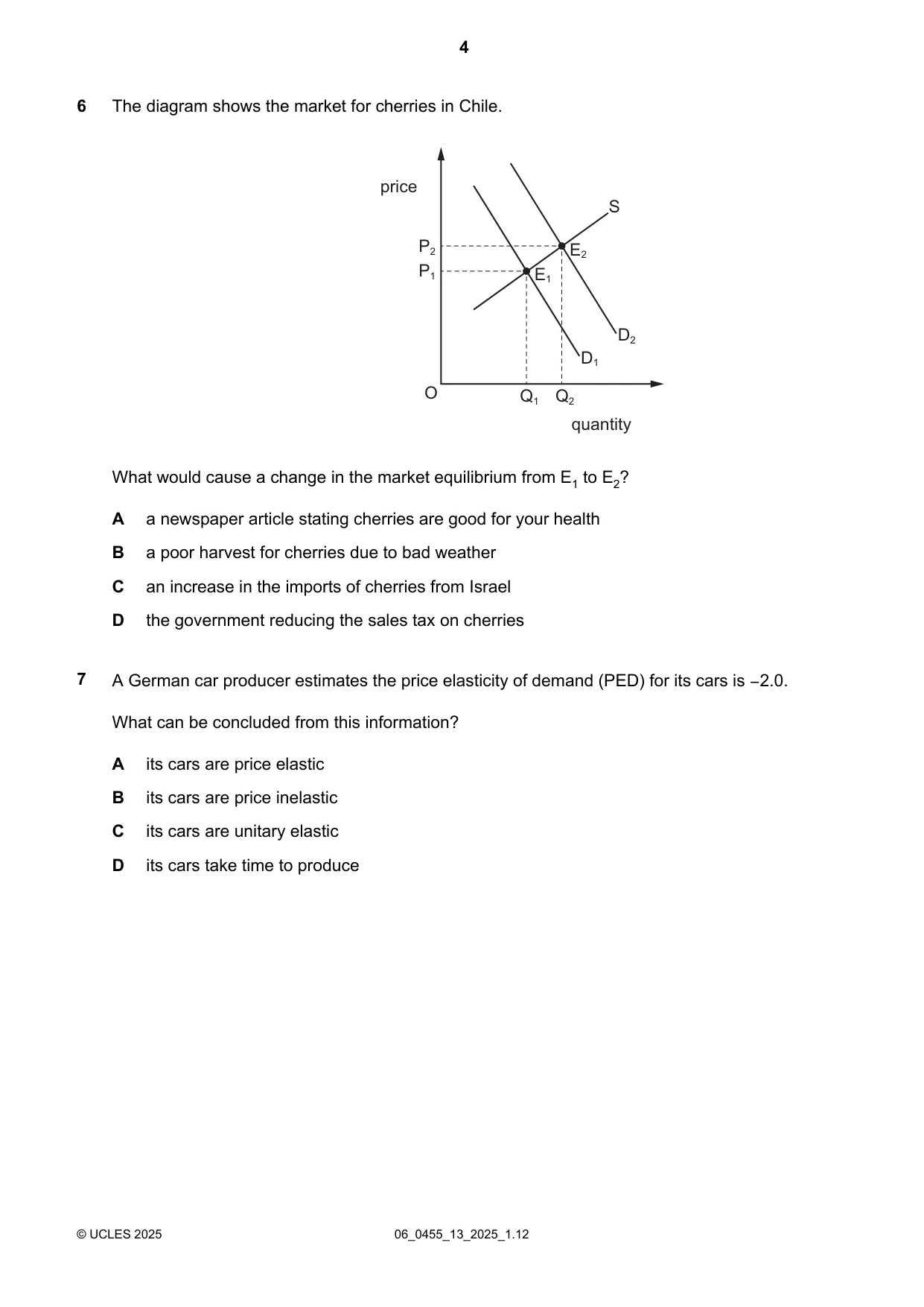 Cambridge IGCSE Economics 0455 2025 May/June Paper 1 · Variant 3 question paper, page 4 of 12