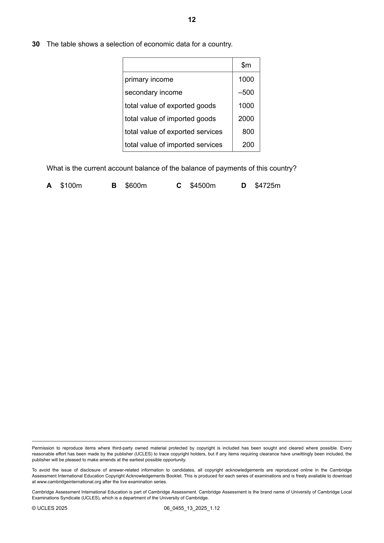 Cambridge IGCSE Economics 0455 2025 May/June Paper 1 · Variant 3 question paper, page 12 of 12