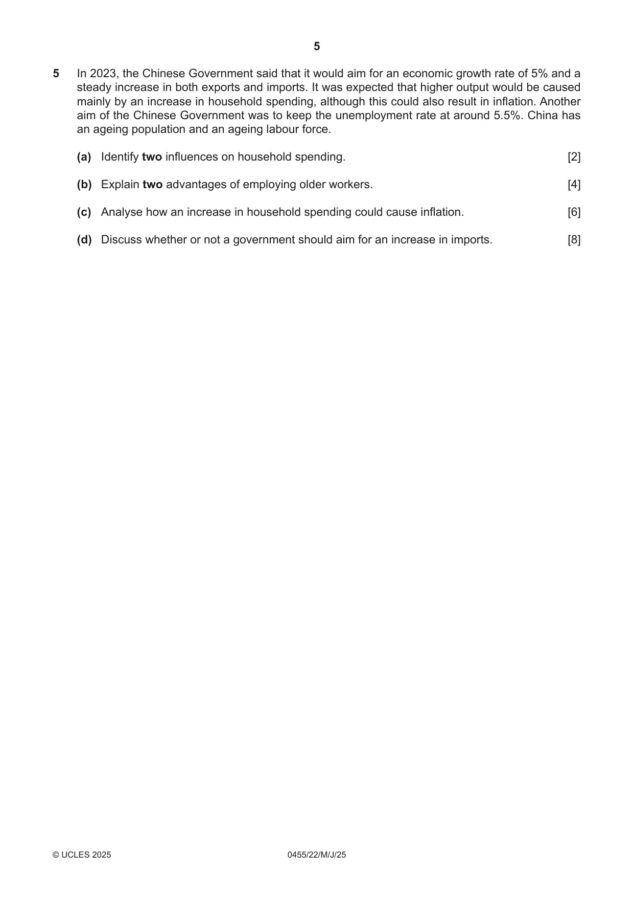 Cambridge IGCSE Economics 0455 2025 May/June Paper 2 · Variant 2 question paper, page 5 of 8
