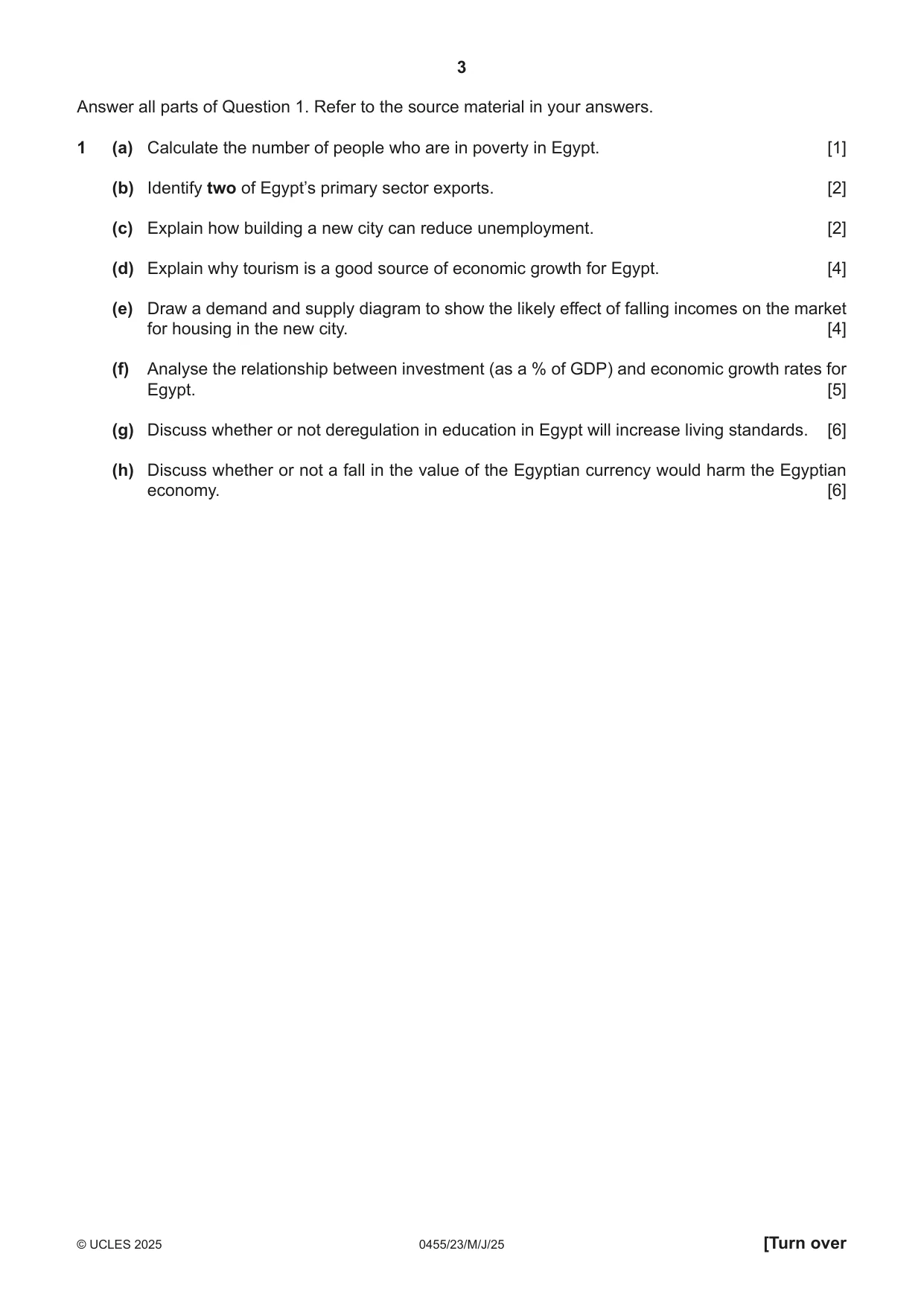 Cambridge IGCSE Economics 0455 2025 May/June Paper 2 · Variant 3 question paper, page 3 of 8