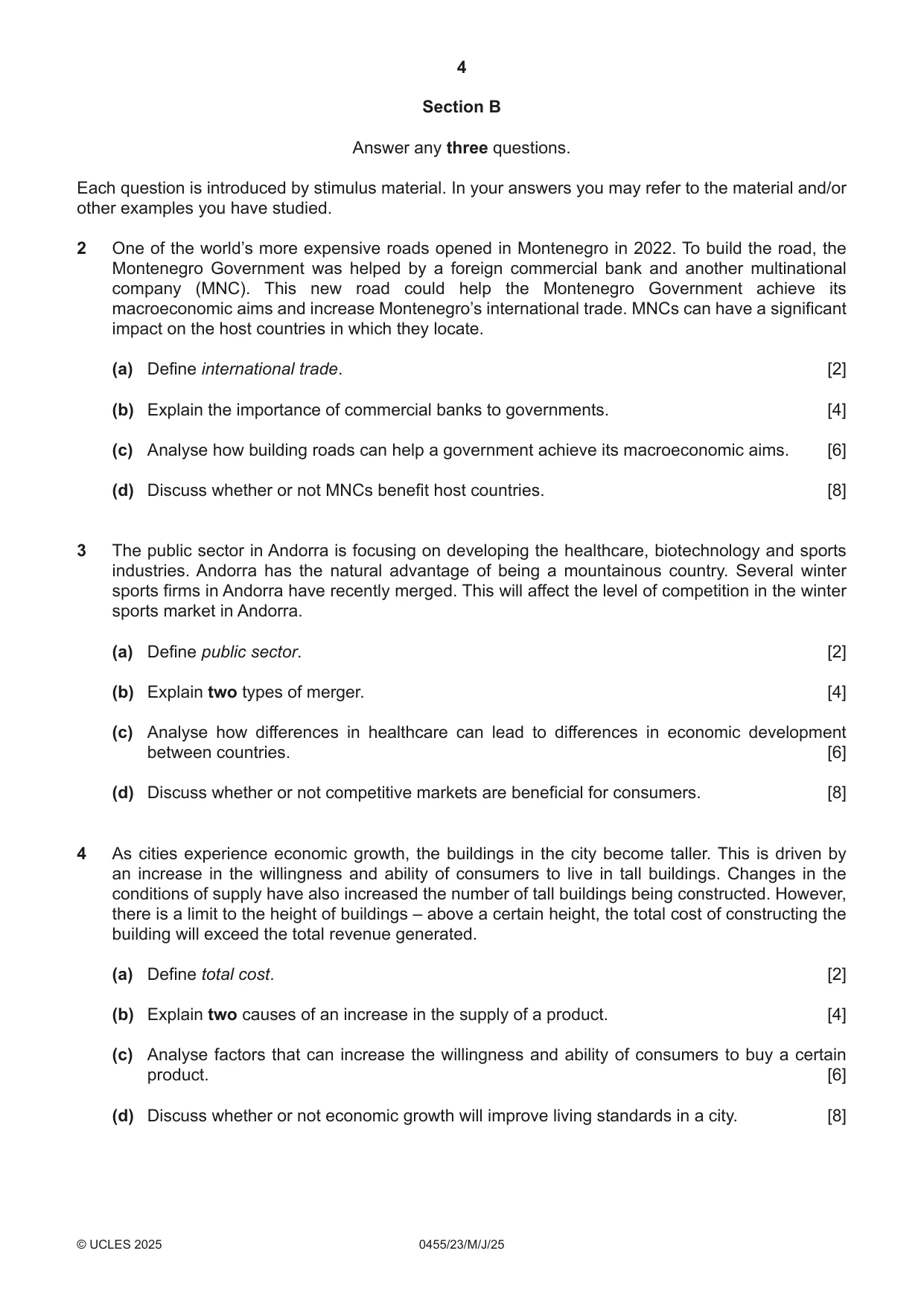 Cambridge IGCSE Economics 0455 2025 May/June Paper 2 · Variant 3 question paper, page 4 of 8