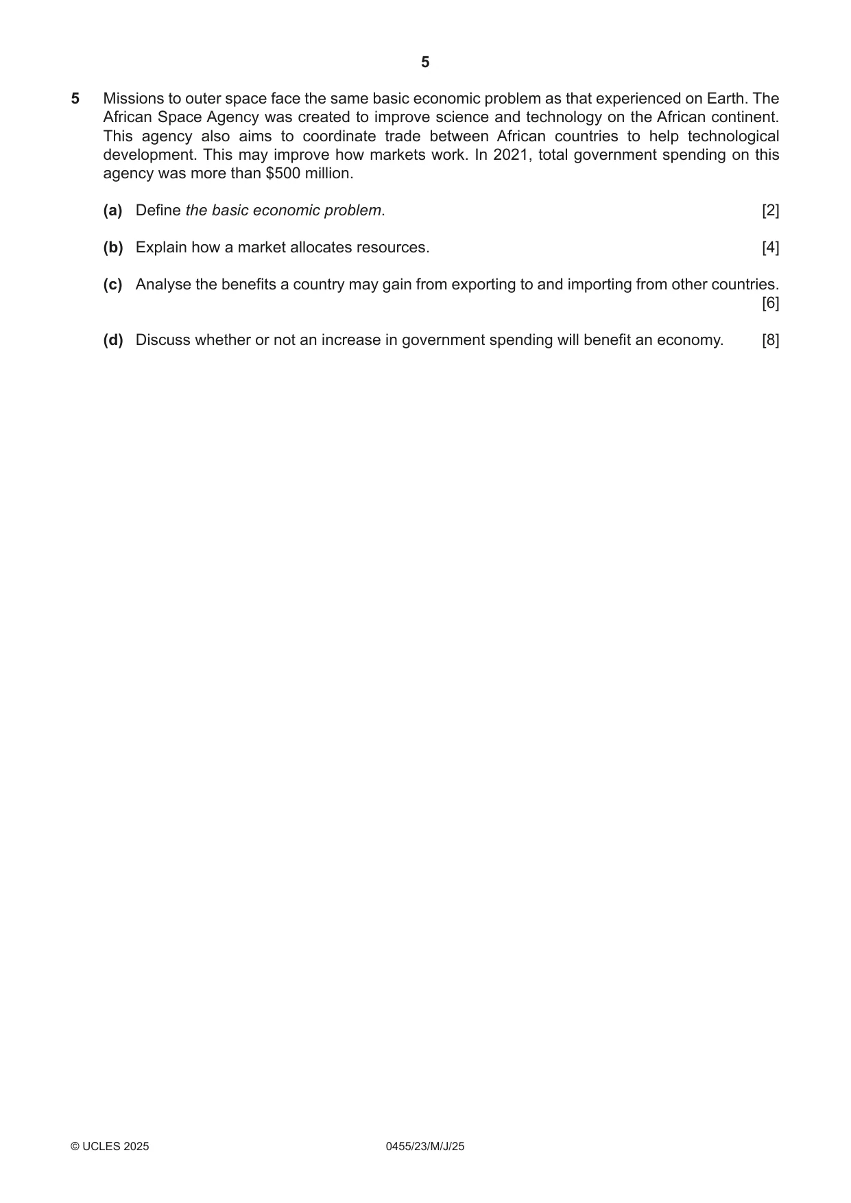 Cambridge IGCSE Economics 0455 2025 May/June Paper 2 · Variant 3 question paper, page 5 of 8