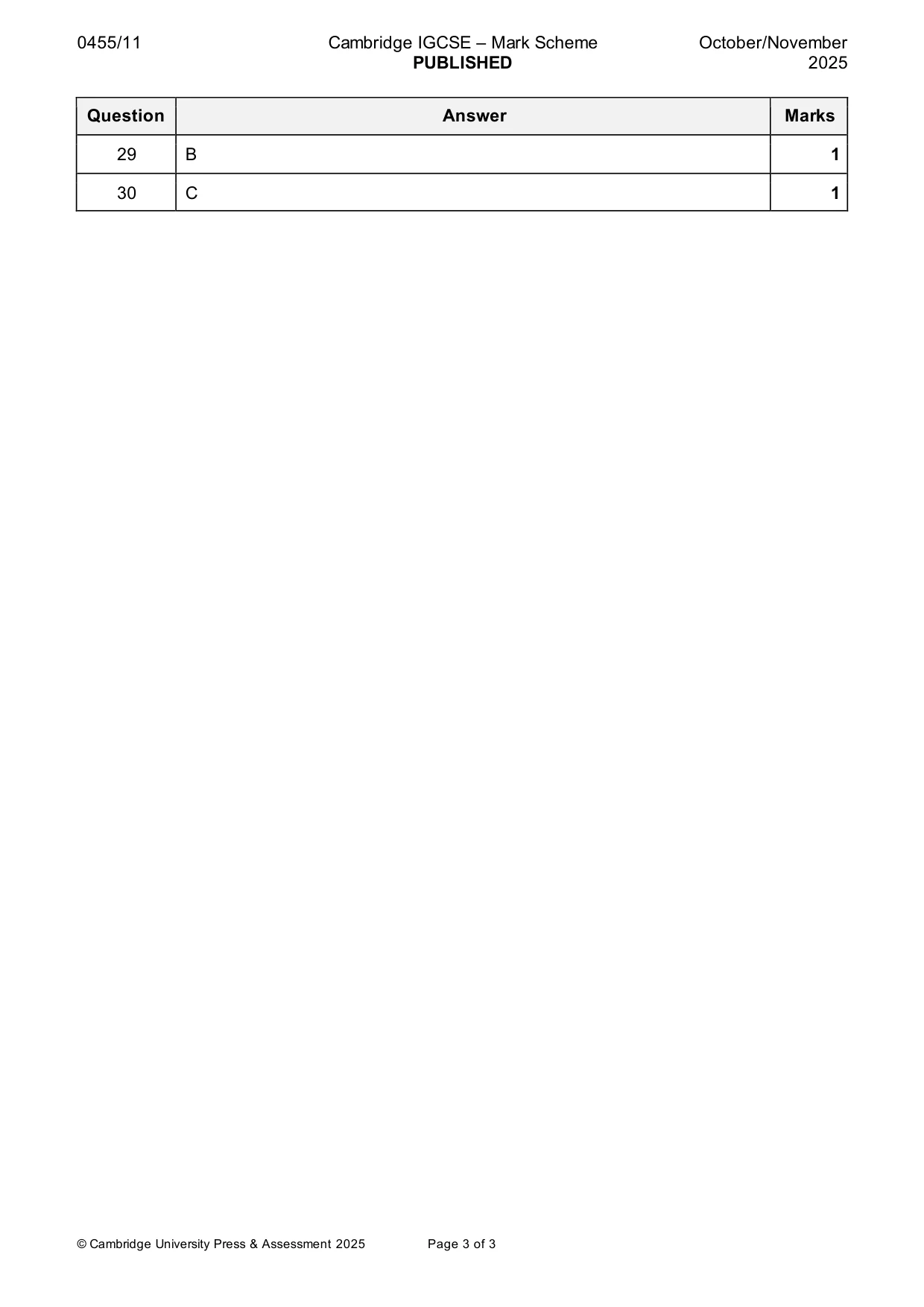Mark scheme, page 3 of 3