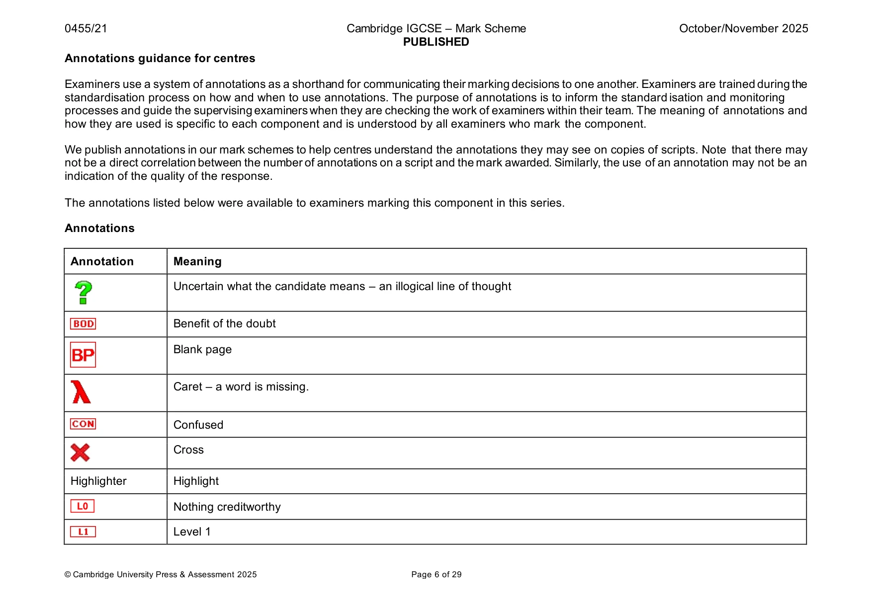 Mark scheme, page 6 of 29