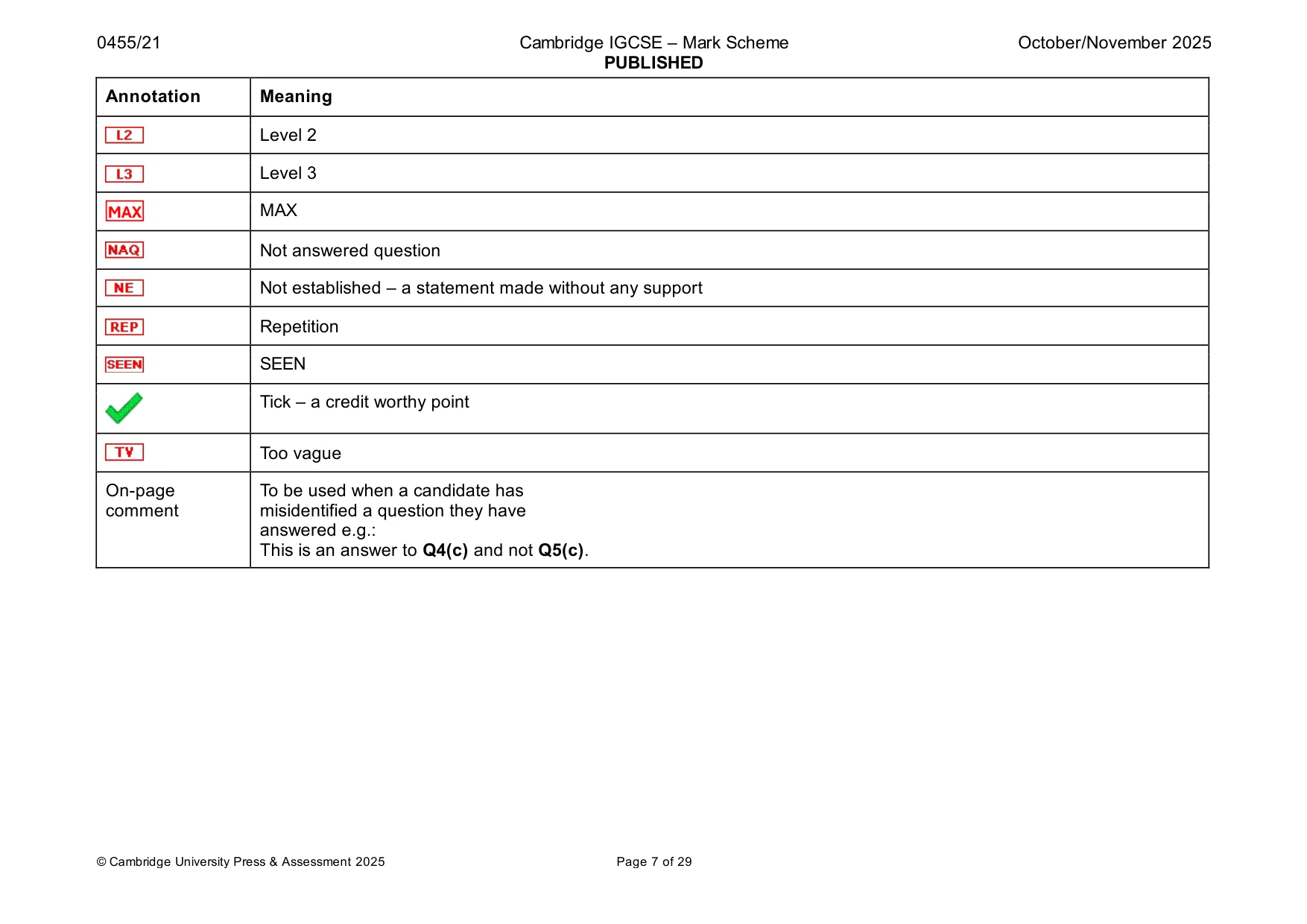 Mark scheme, page 7 of 29