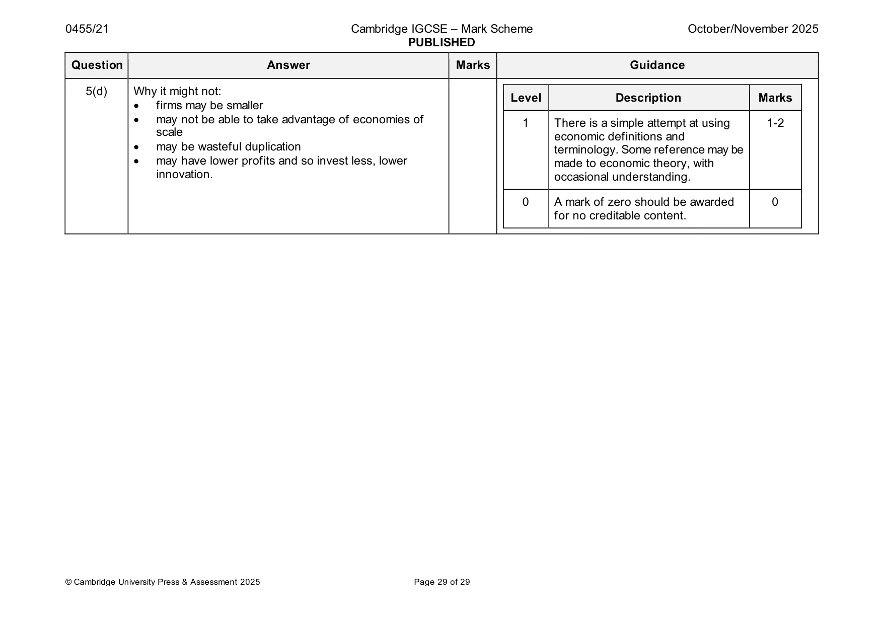 Mark scheme, page 29 of 29