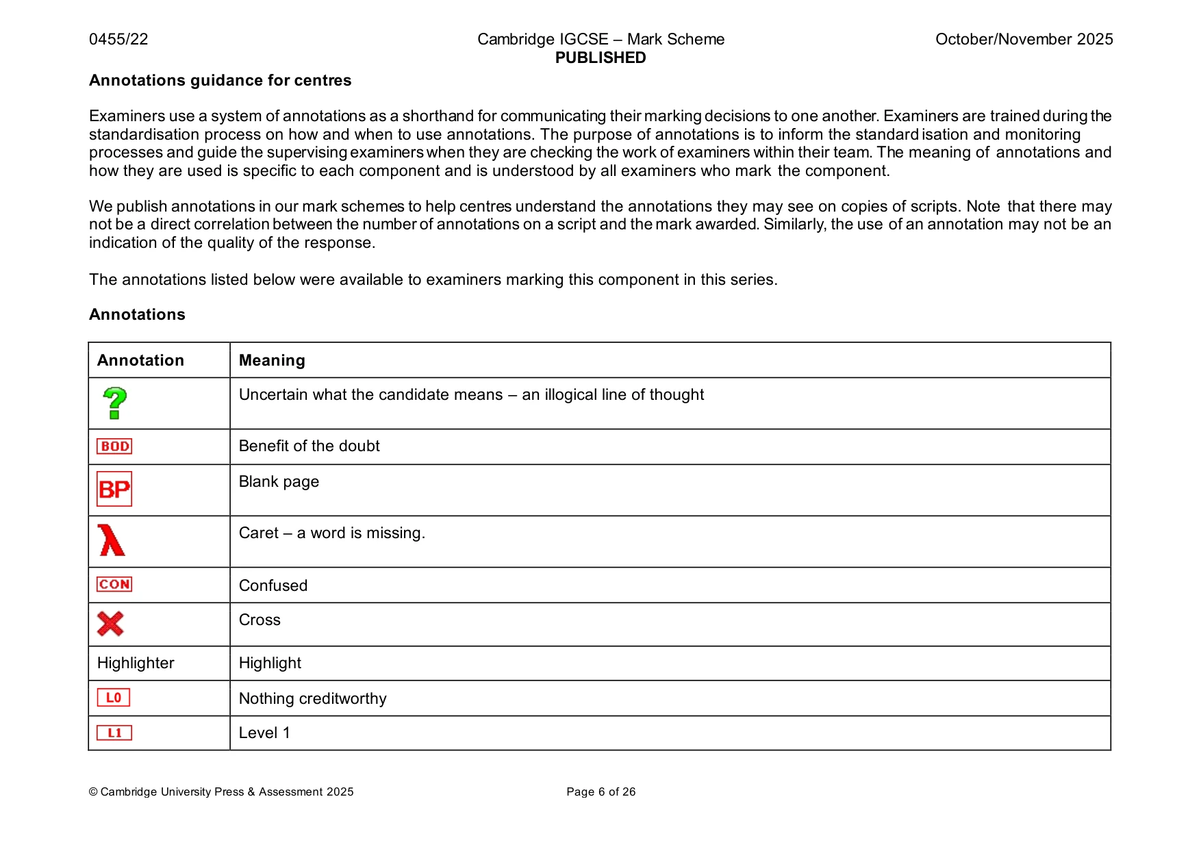 Mark scheme, page 6 of 26