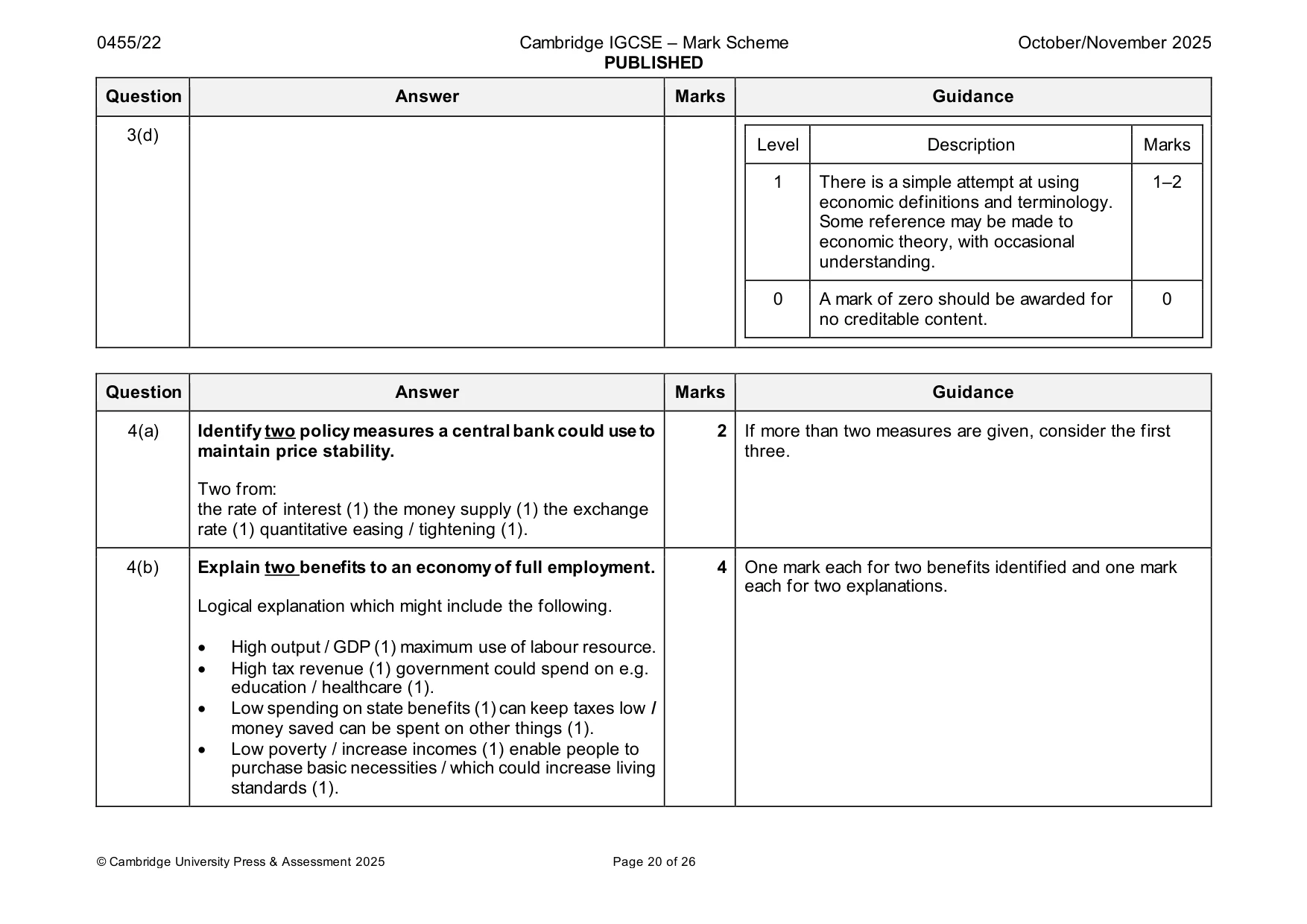 Mark scheme, page 20 of 26