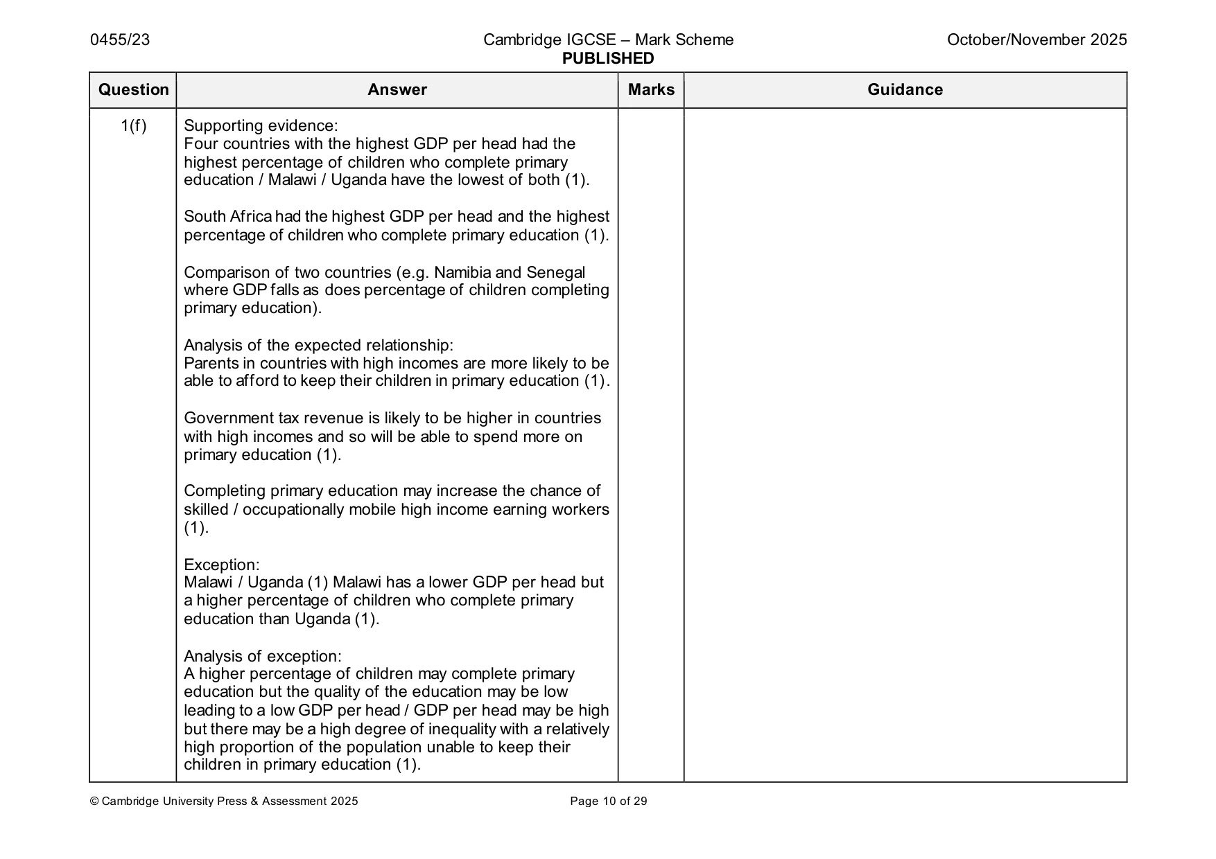 Mark scheme, page 10 of 29