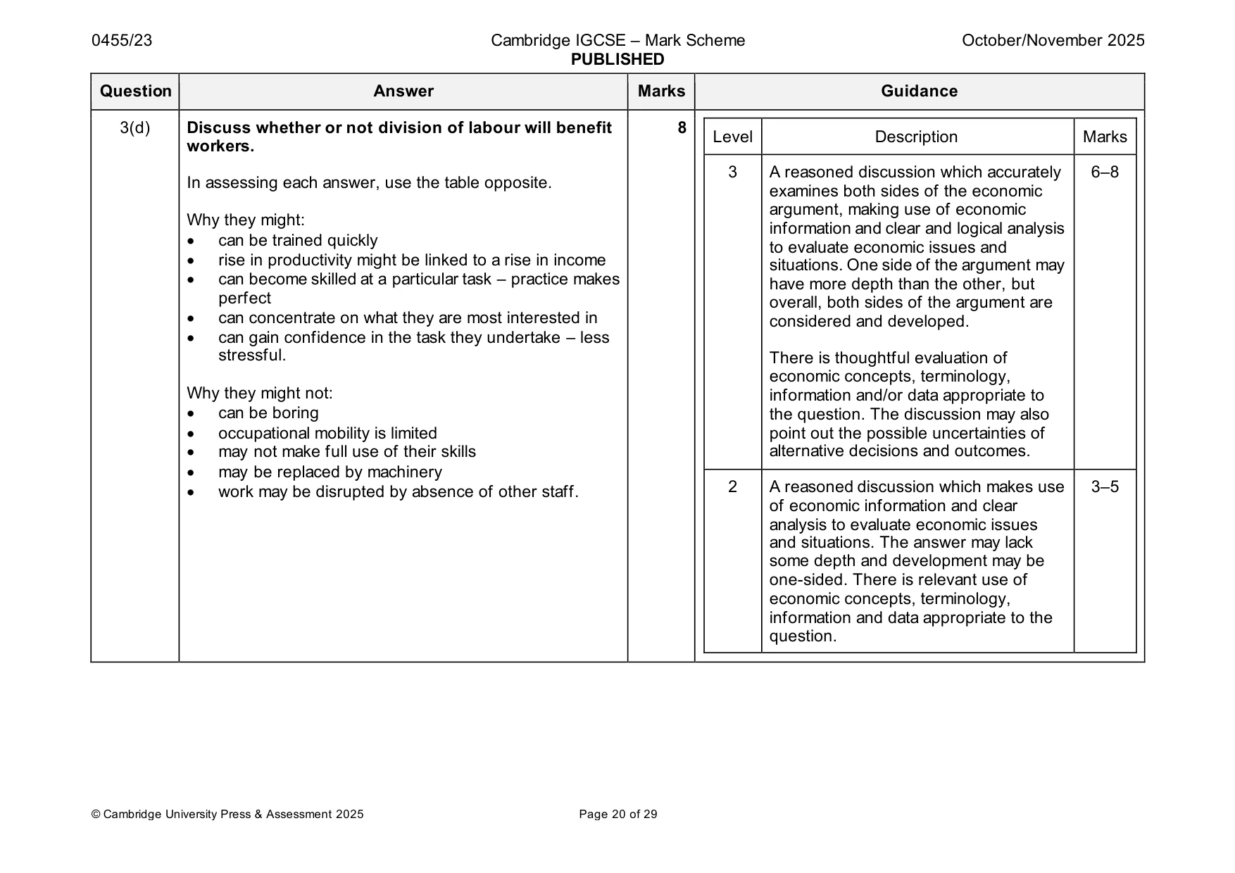 Mark scheme, page 20 of 29