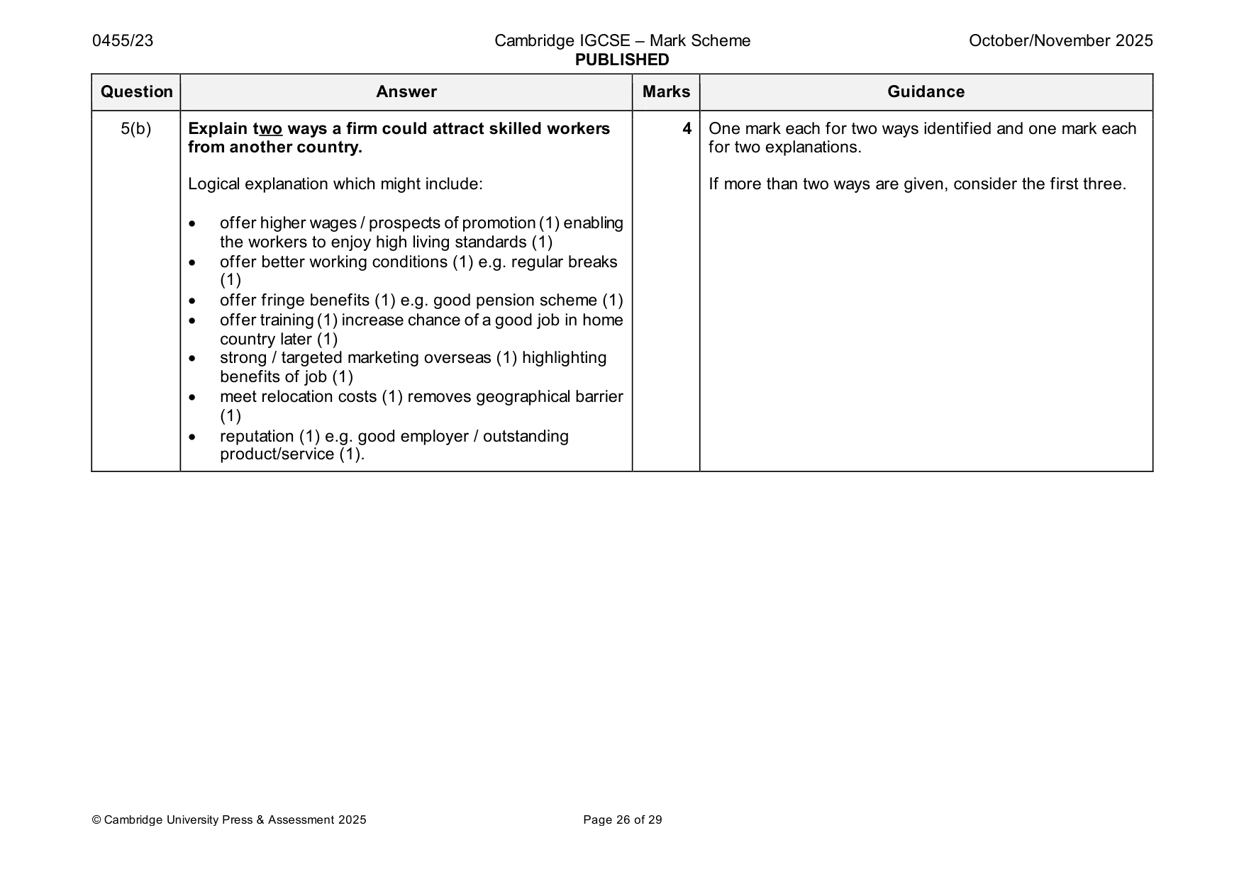 Mark scheme, page 26 of 29