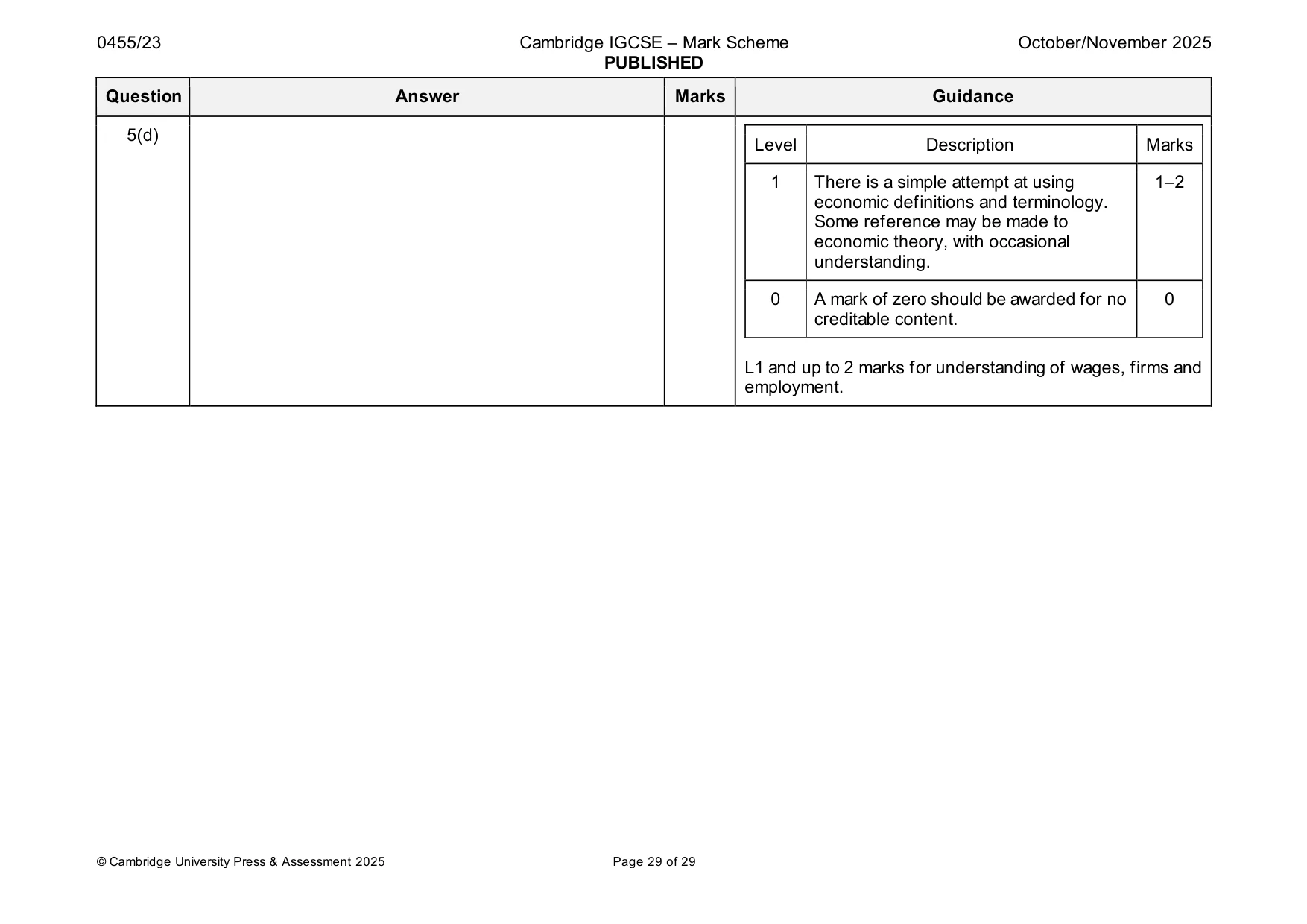 Mark scheme, page 29 of 29