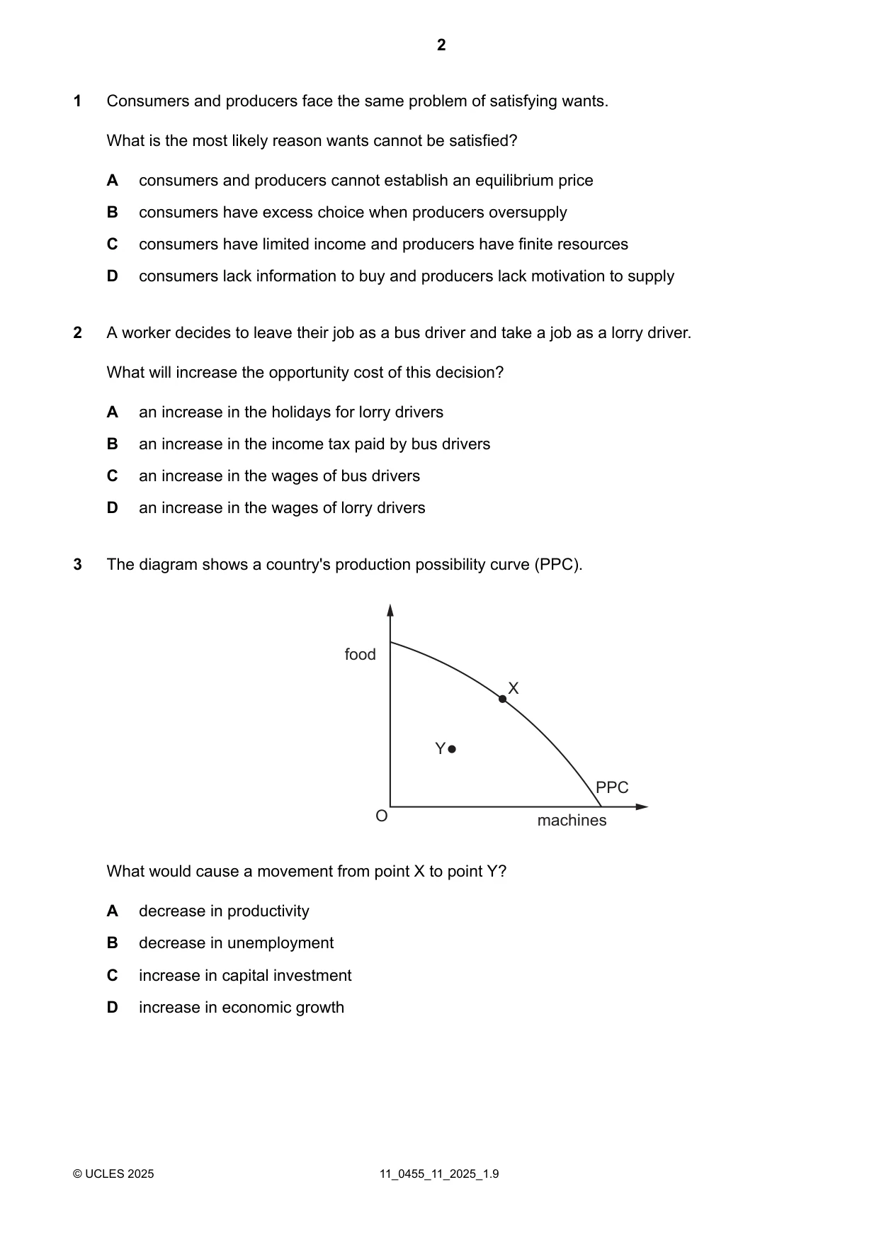 Cambridge IGCSE Economics 0455 2025 Oct/Nov Paper 1 · Variant 1 question paper, page 2 of 12