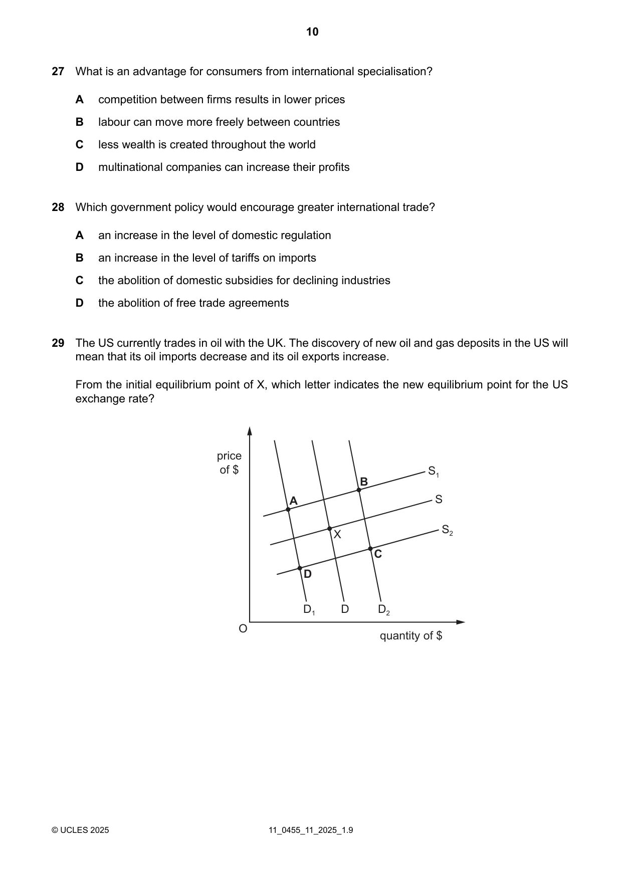 Cambridge IGCSE Economics 0455 2025 Oct/Nov Paper 1 · Variant 1 question paper, page 10 of 12
