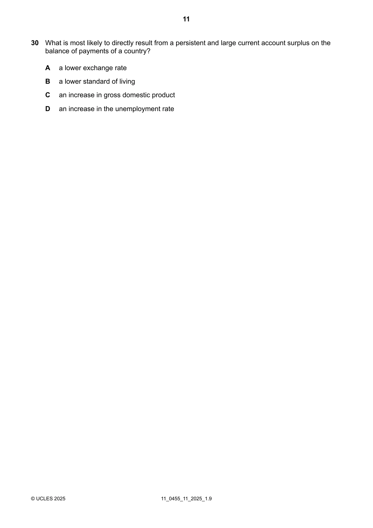 Cambridge IGCSE Economics 0455 2025 Oct/Nov Paper 1 · Variant 1 question paper, page 11 of 12