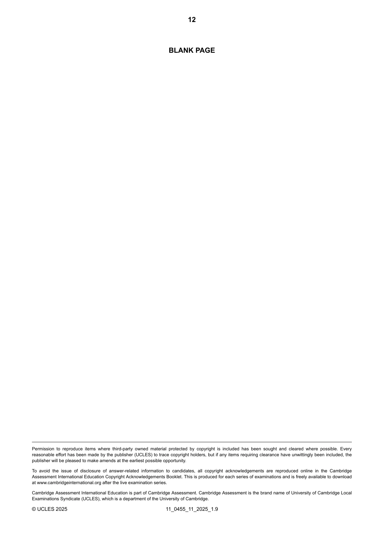 Cambridge IGCSE Economics 0455 2025 Oct/Nov Paper 1 · Variant 1 question paper, page 12 of 12