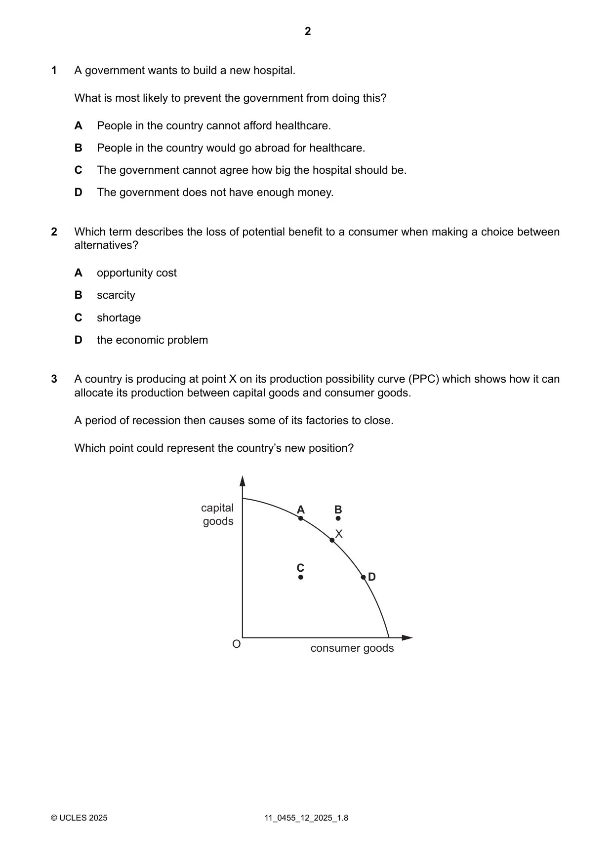 Cambridge IGCSE Economics 0455 2025 Oct/Nov Paper 1 · Variant 2 question paper, page 2 of 12