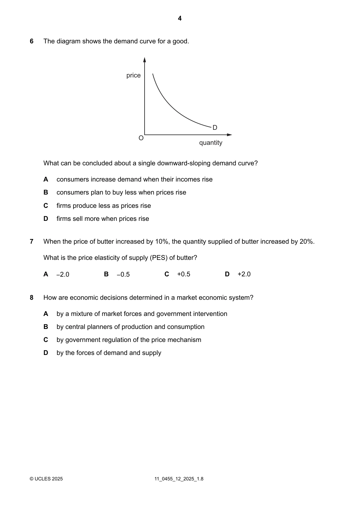 Cambridge IGCSE Economics 0455 2025 Oct/Nov Paper 1 · Variant 2 question paper, page 4 of 12