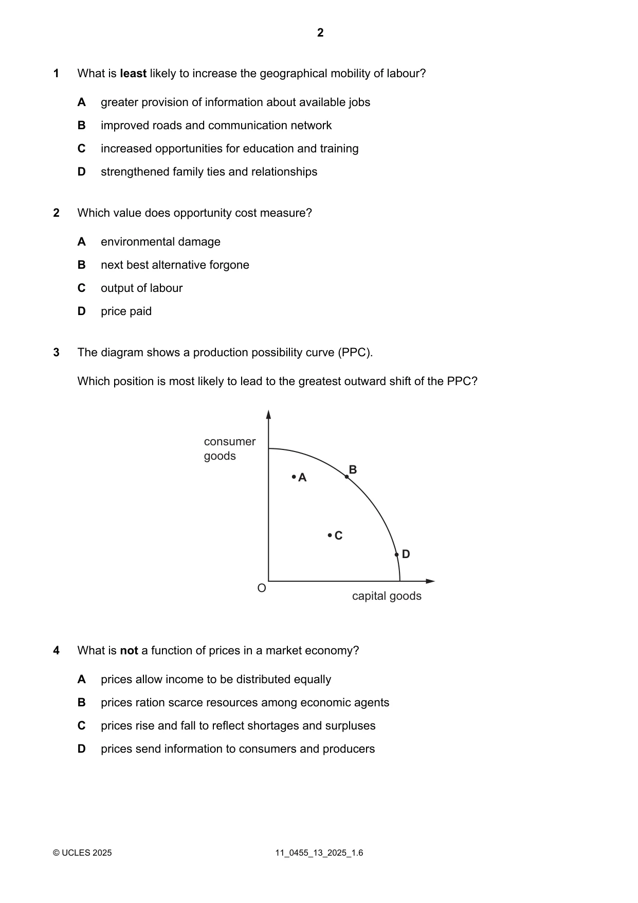 Cambridge IGCSE Economics 0455 2025 Oct/Nov Paper 1 · Variant 3 question paper, page 2 of 12
