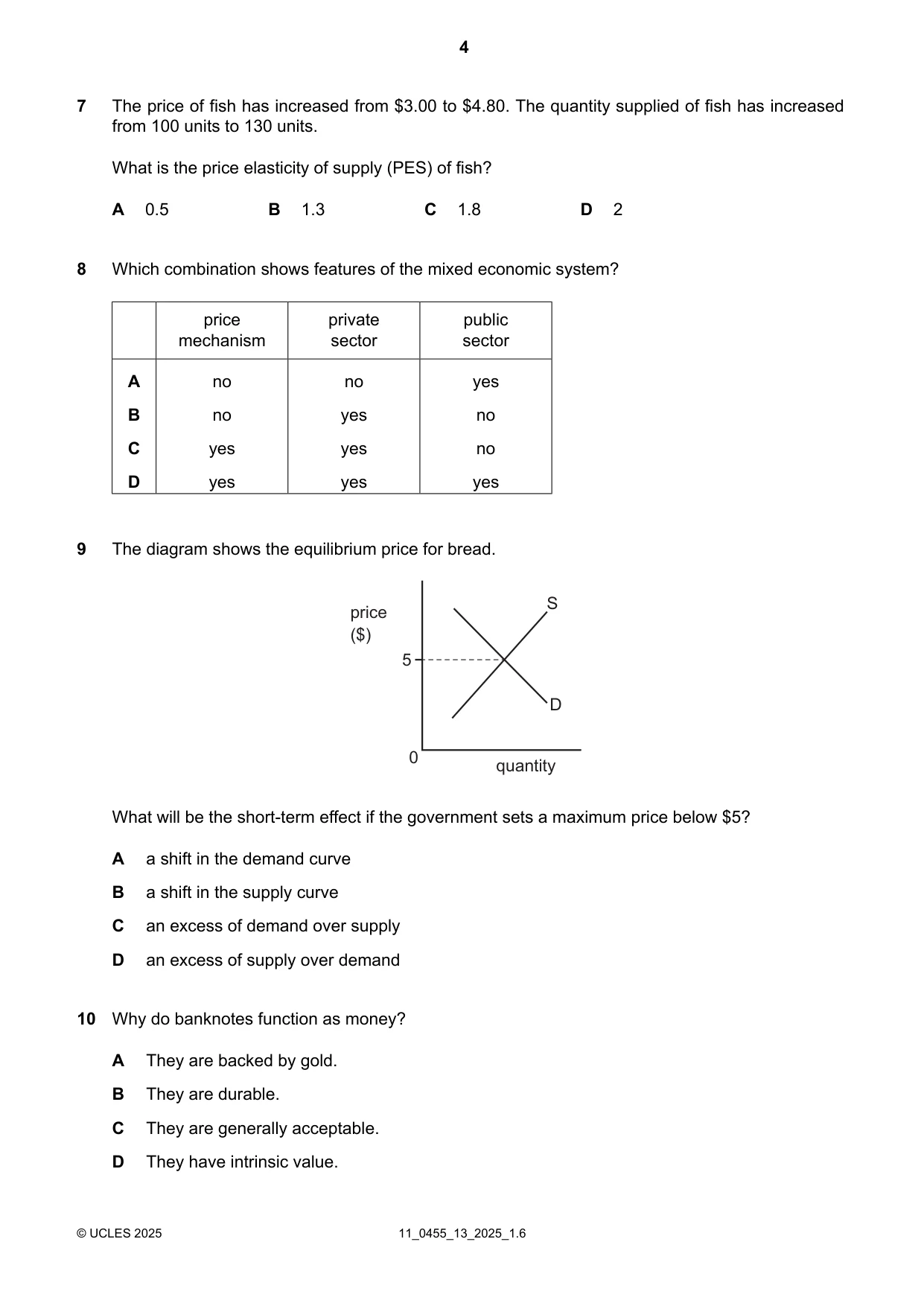 Cambridge IGCSE Economics 0455 2025 Oct/Nov Paper 1 · Variant 3 question paper, page 4 of 12
