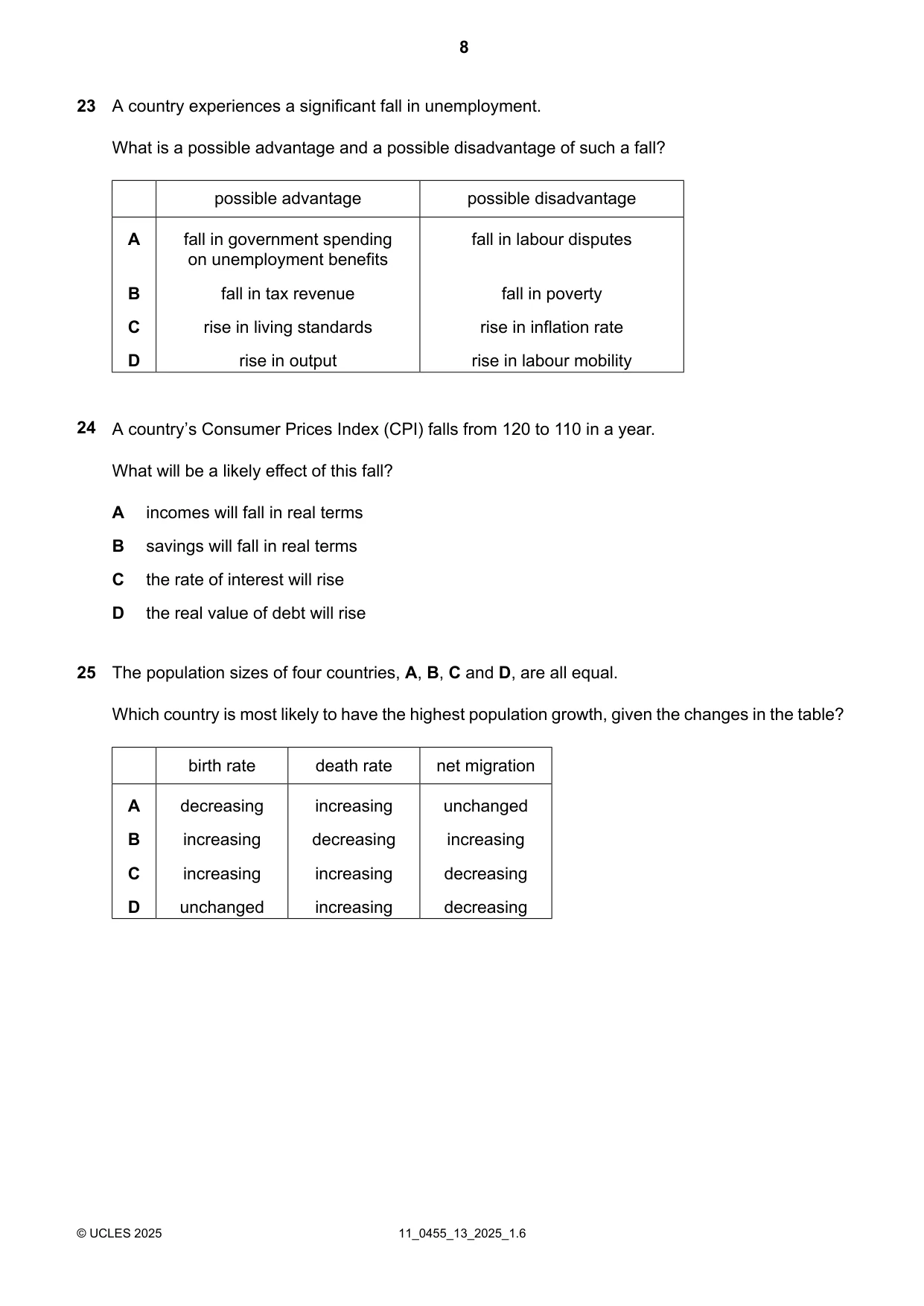 Cambridge IGCSE Economics 0455 2025 Oct/Nov Paper 1 · Variant 3 question paper, page 8 of 12