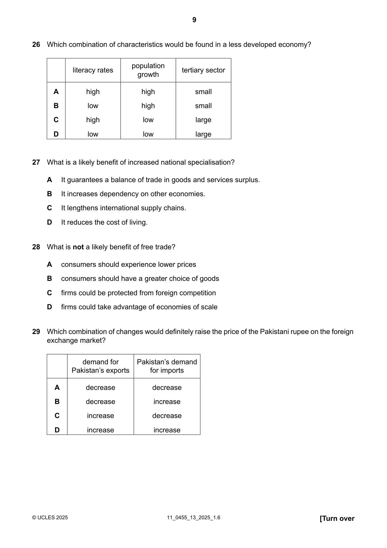 Cambridge IGCSE Economics 0455 2025 Oct/Nov Paper 1 · Variant 3 question paper, page 9 of 12