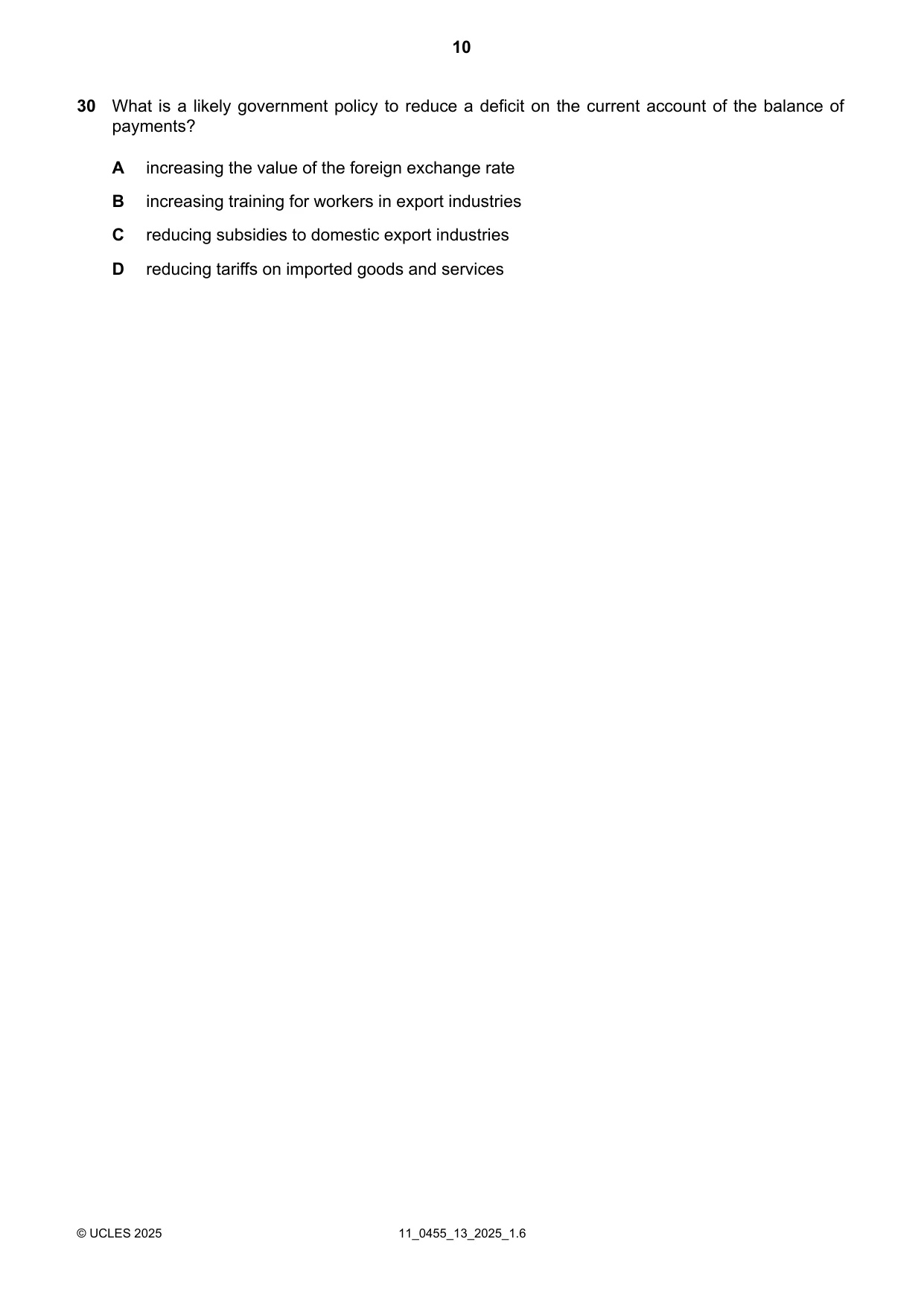 Cambridge IGCSE Economics 0455 2025 Oct/Nov Paper 1 · Variant 3 question paper, page 10 of 12