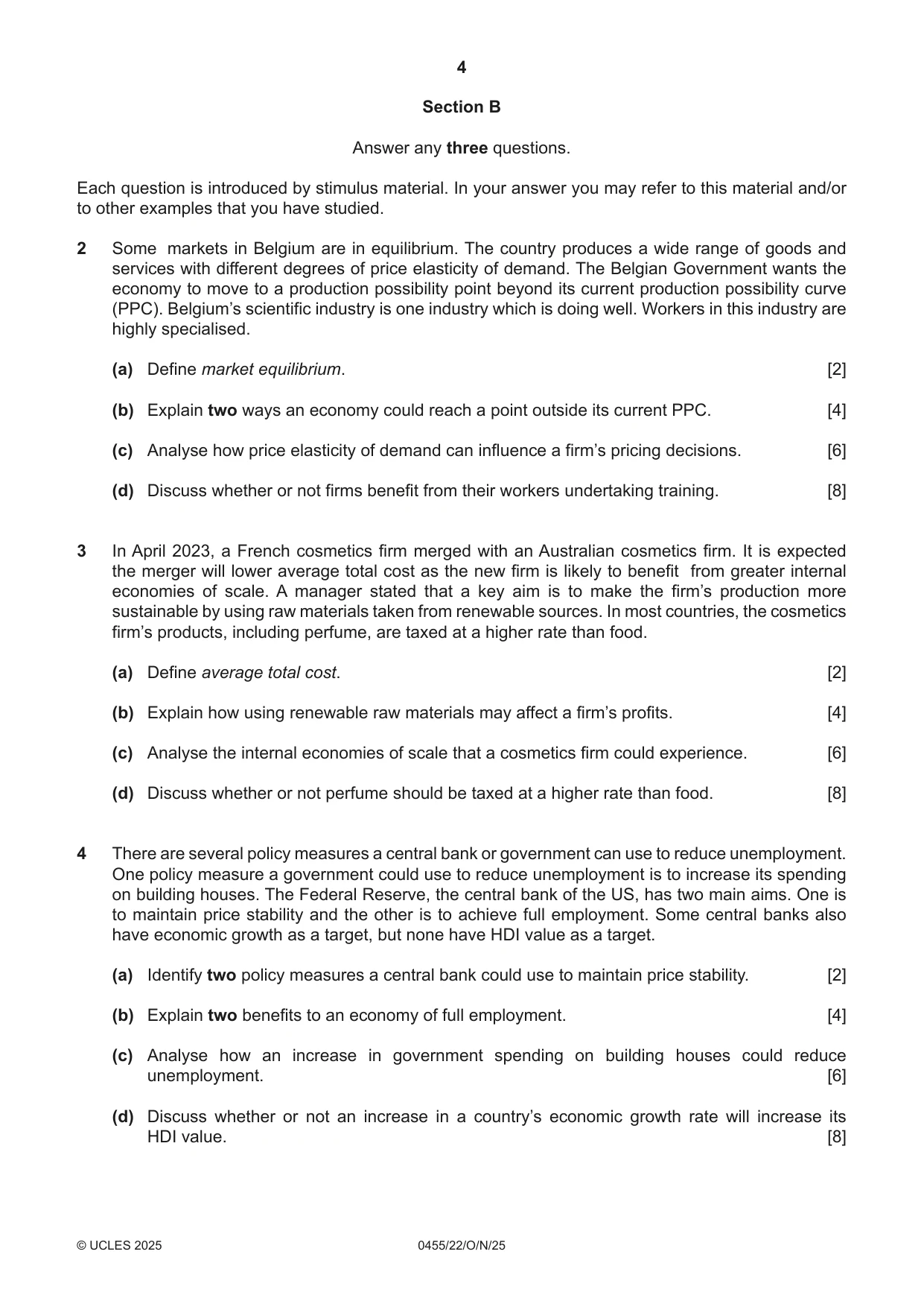 Cambridge IGCSE Economics 0455 2025 Oct/Nov Paper 2 · Variant 2 question paper, page 4 of 8