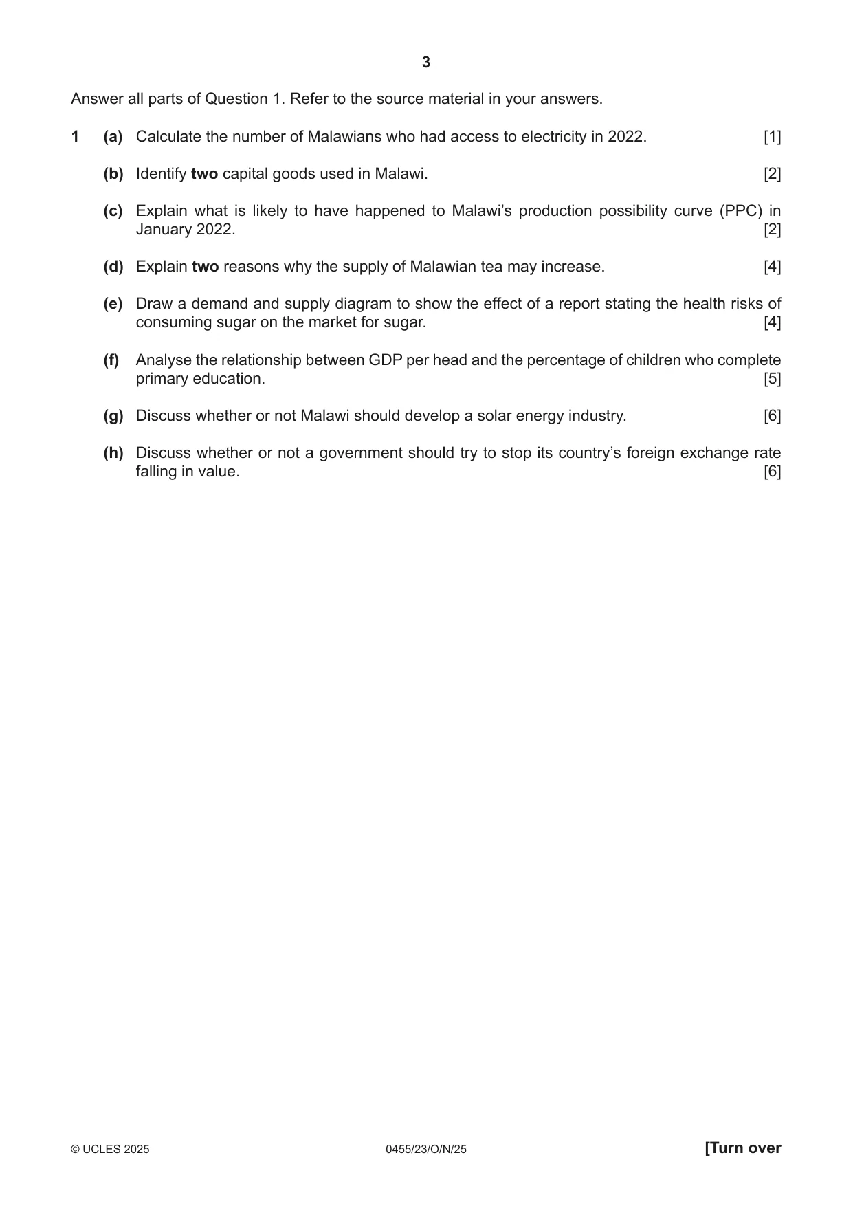 Cambridge IGCSE Economics 0455 2025 Oct/Nov Paper 2 · Variant 3 question paper, page 3 of 8