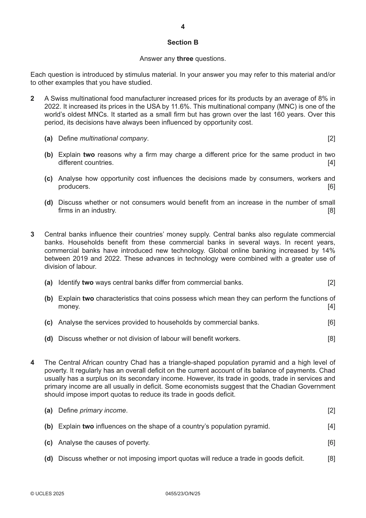 Cambridge IGCSE Economics 0455 2025 Oct/Nov Paper 2 · Variant 3 question paper, page 4 of 8