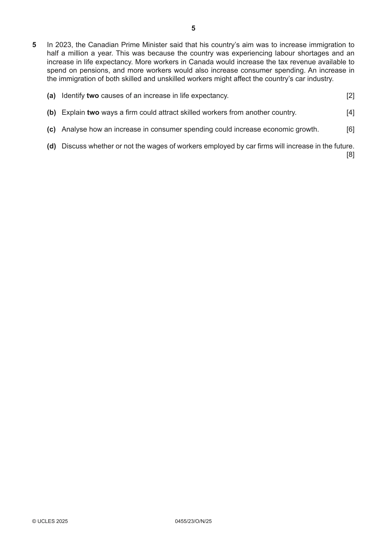 Cambridge IGCSE Economics 0455 2025 Oct/Nov Paper 2 · Variant 3 question paper, page 5 of 8