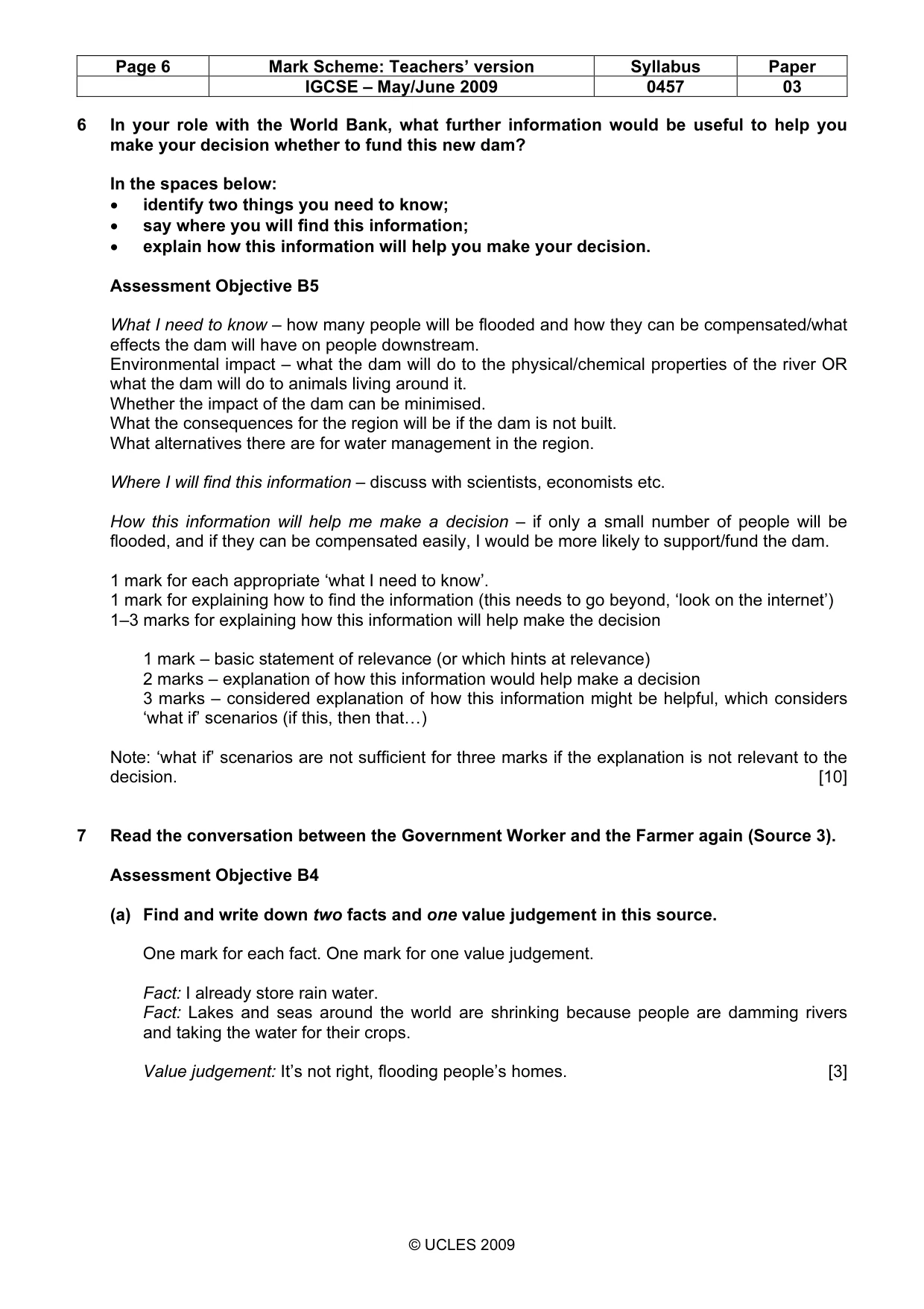 Mark scheme, page 6 of 7