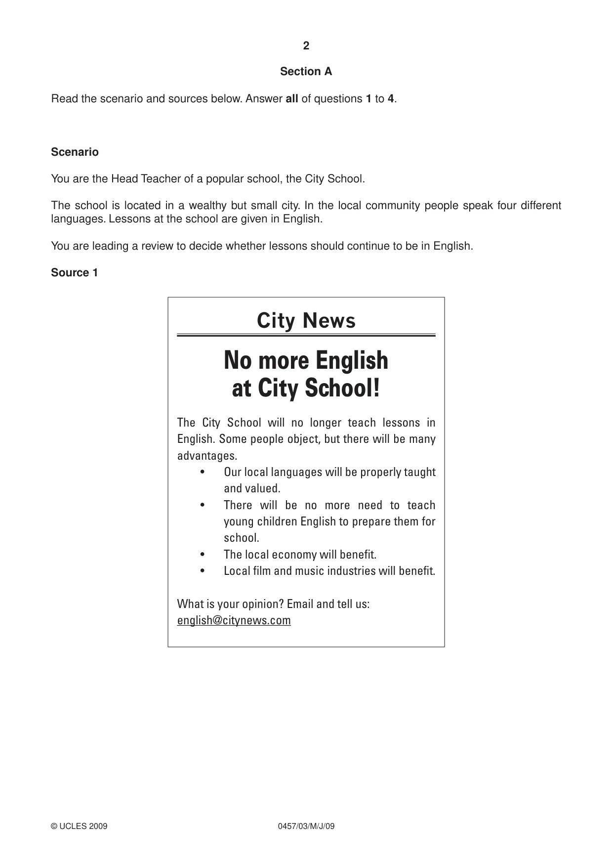 Cambridge IGCSE Global Perspectives 0457 2009 May/June Paper 3 · Variant 1 question paper, page 2 of 16