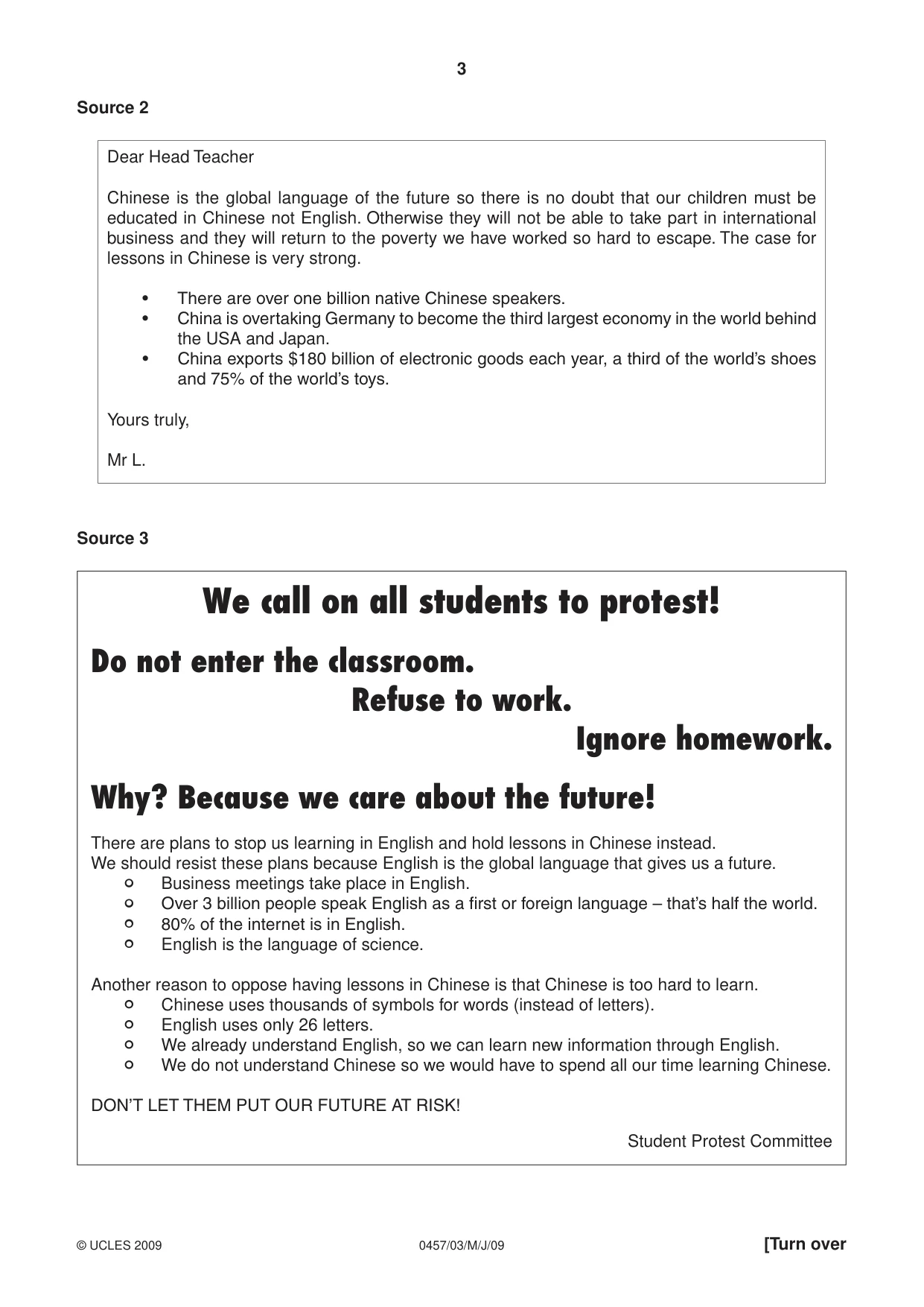 Cambridge IGCSE Global Perspectives 0457 2009 May/June Paper 3 · Variant 1 question paper, page 3 of 16