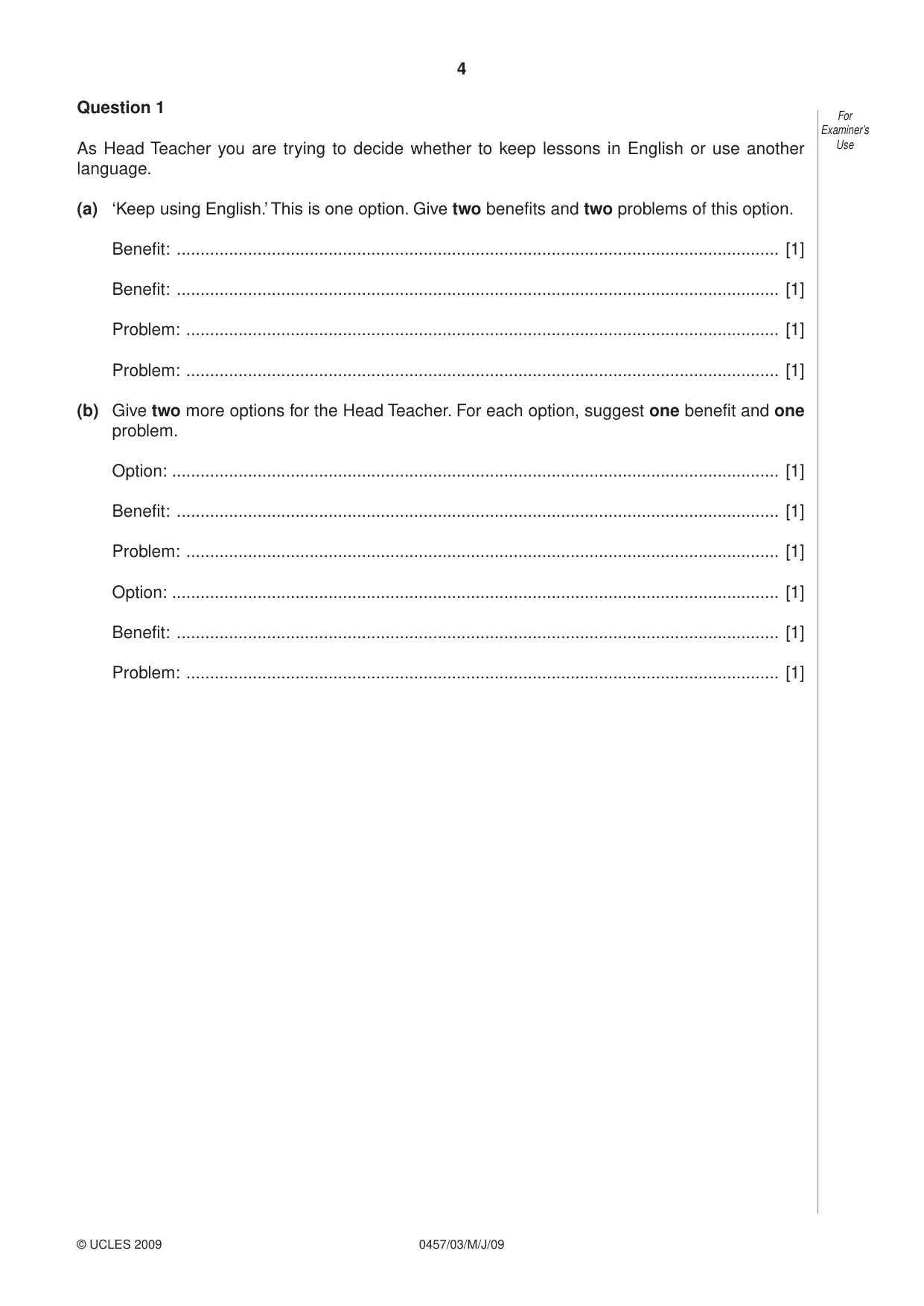 Cambridge IGCSE Global Perspectives 0457 2009 May/June Paper 3 · Variant 1 question paper, page 4 of 16