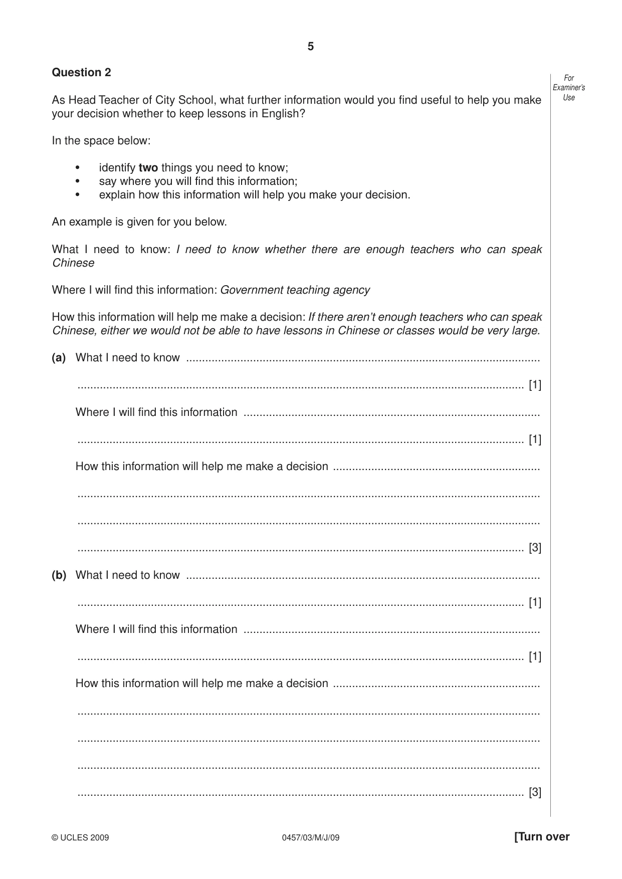 Cambridge IGCSE Global Perspectives 0457 2009 May/June Paper 3 · Variant 1 question paper, page 5 of 16