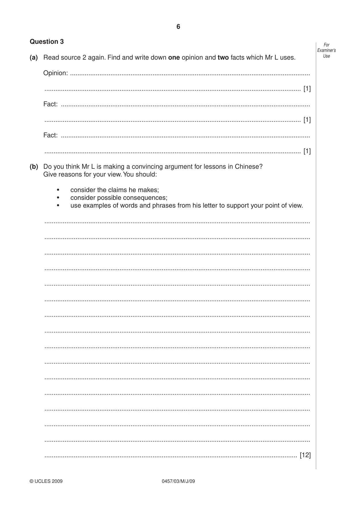 Cambridge IGCSE Global Perspectives 0457 2009 May/June Paper 3 · Variant 1 question paper, page 6 of 16