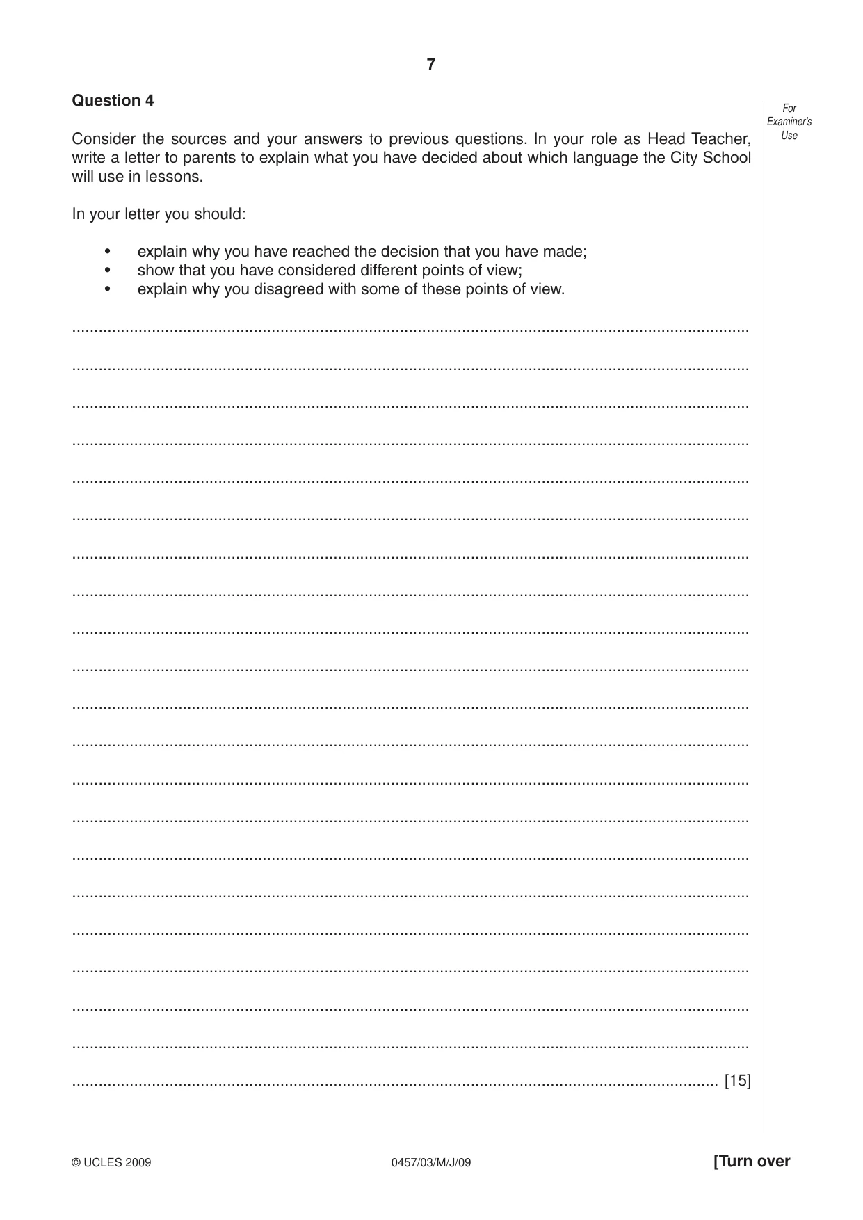 Cambridge IGCSE Global Perspectives 0457 2009 May/June Paper 3 · Variant 1 question paper, page 7 of 16