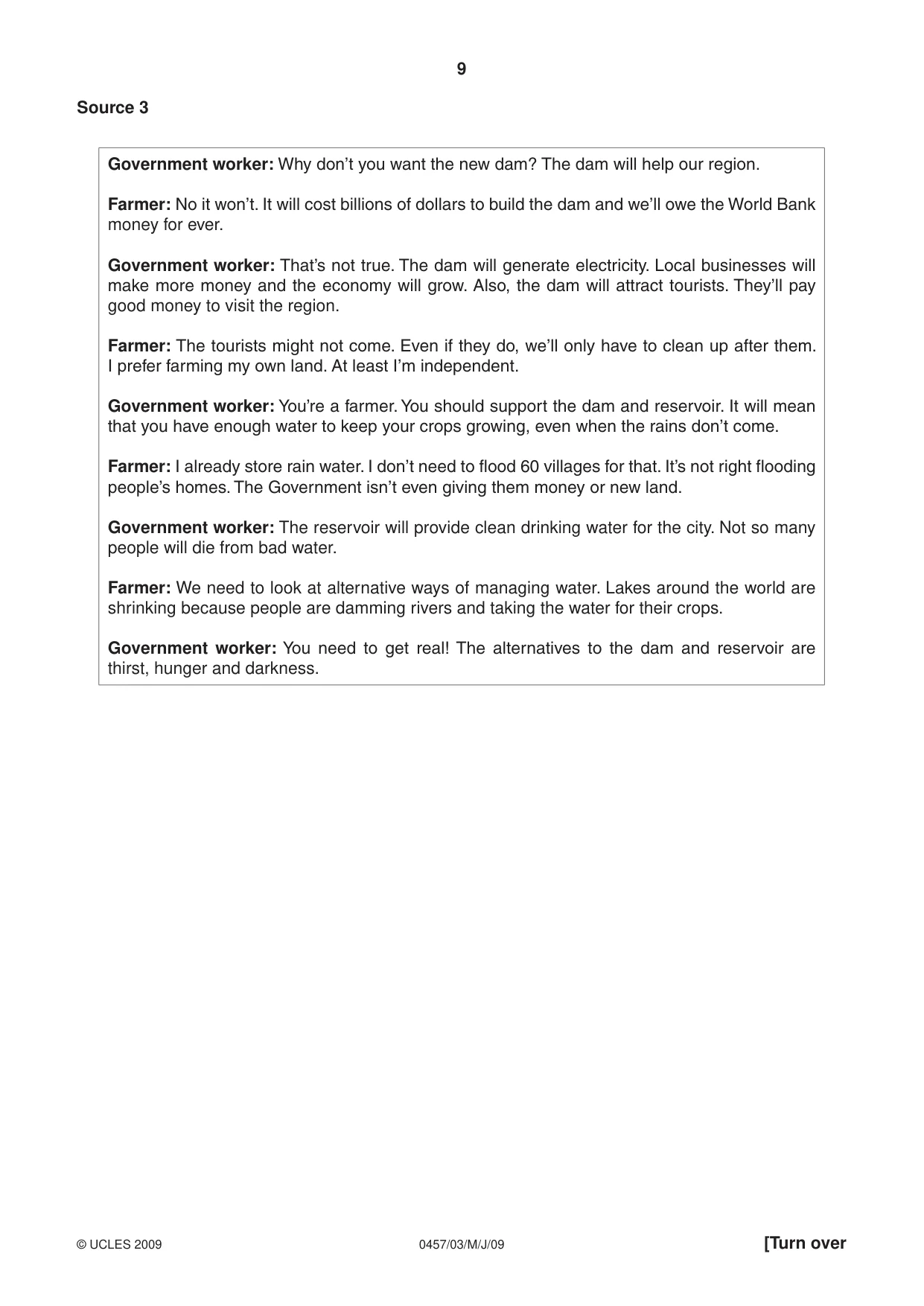 Cambridge IGCSE Global Perspectives 0457 2009 May/June Paper 3 · Variant 1 question paper, page 9 of 16