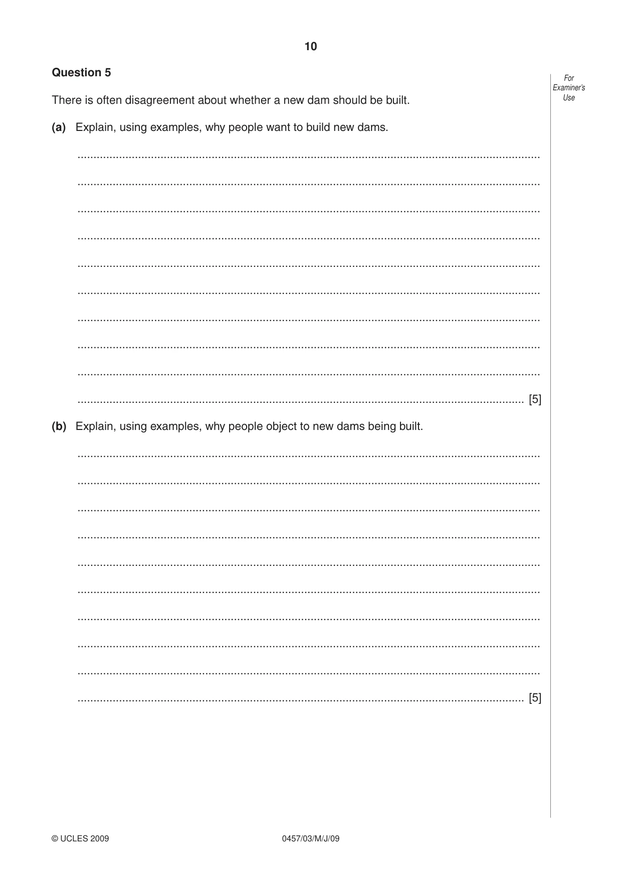 Cambridge IGCSE Global Perspectives 0457 2009 May/June Paper 3 · Variant 1 question paper, page 10 of 16