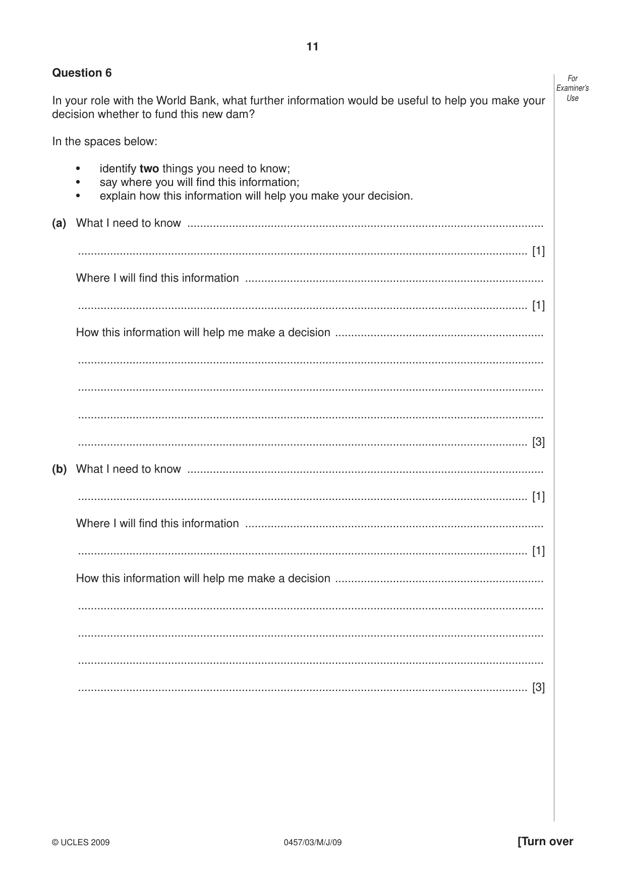 Cambridge IGCSE Global Perspectives 0457 2009 May/June Paper 3 · Variant 1 question paper, page 11 of 16