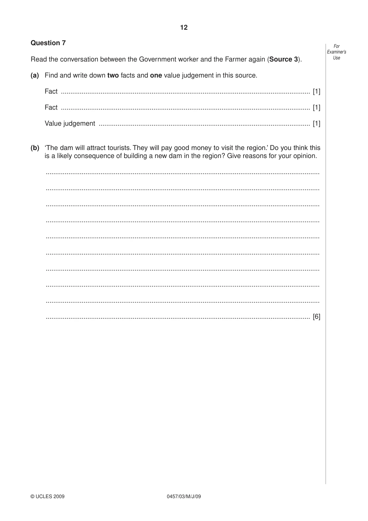 Cambridge IGCSE Global Perspectives 0457 2009 May/June Paper 3 · Variant 1 question paper, page 12 of 16