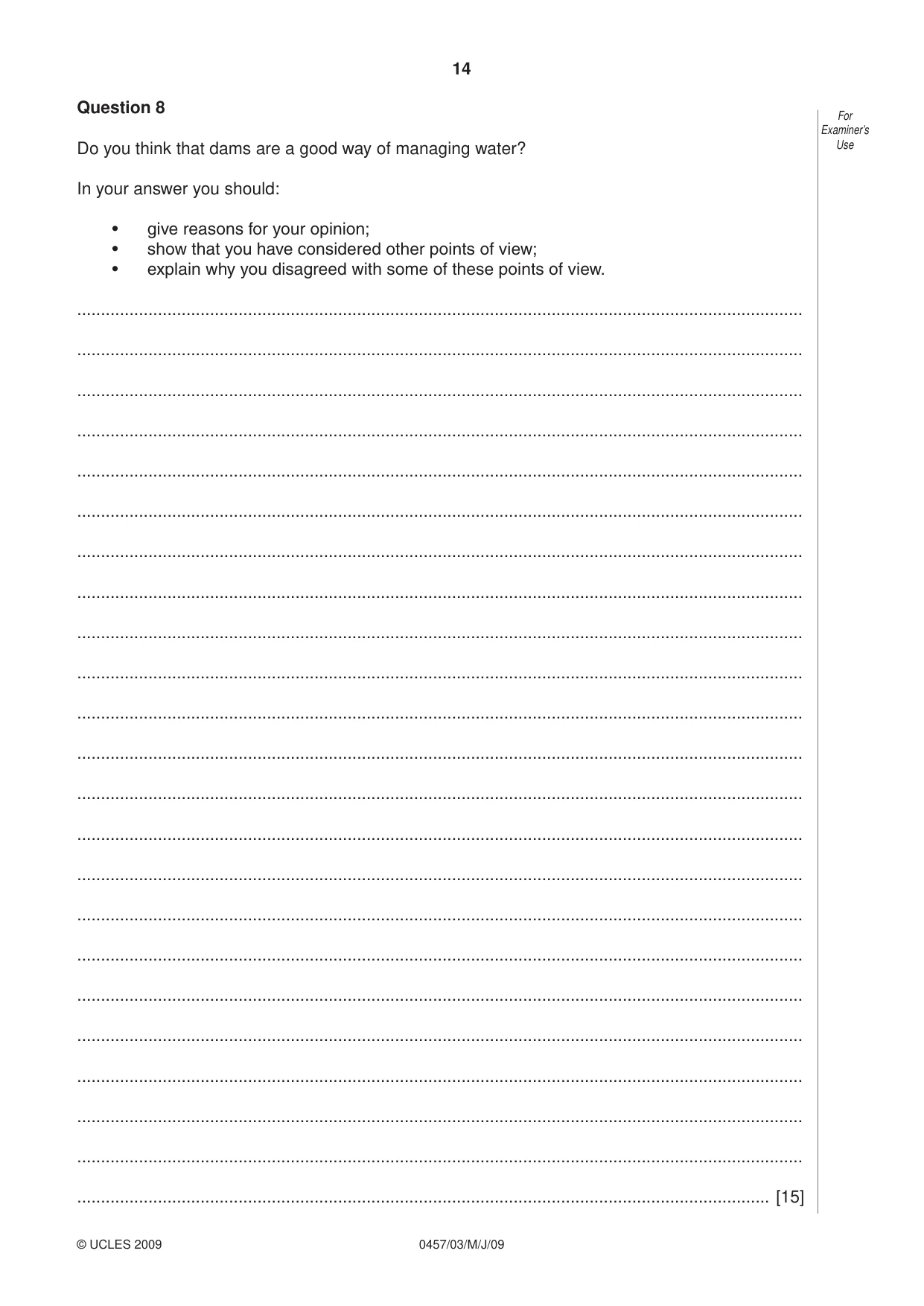 Cambridge IGCSE Global Perspectives 0457 2009 May/June Paper 3 · Variant 1 question paper, page 14 of 16