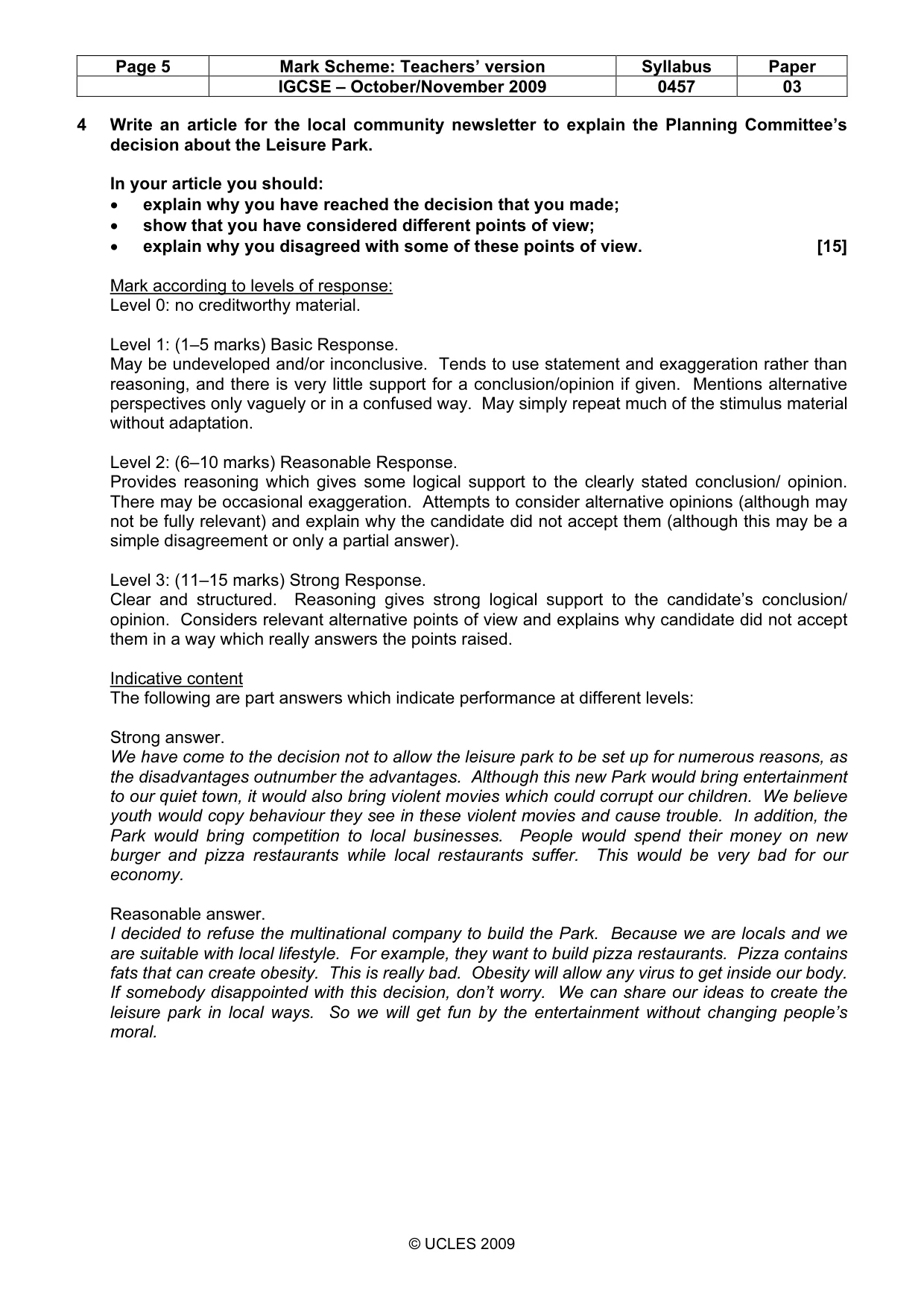 Mark scheme, page 5 of 10