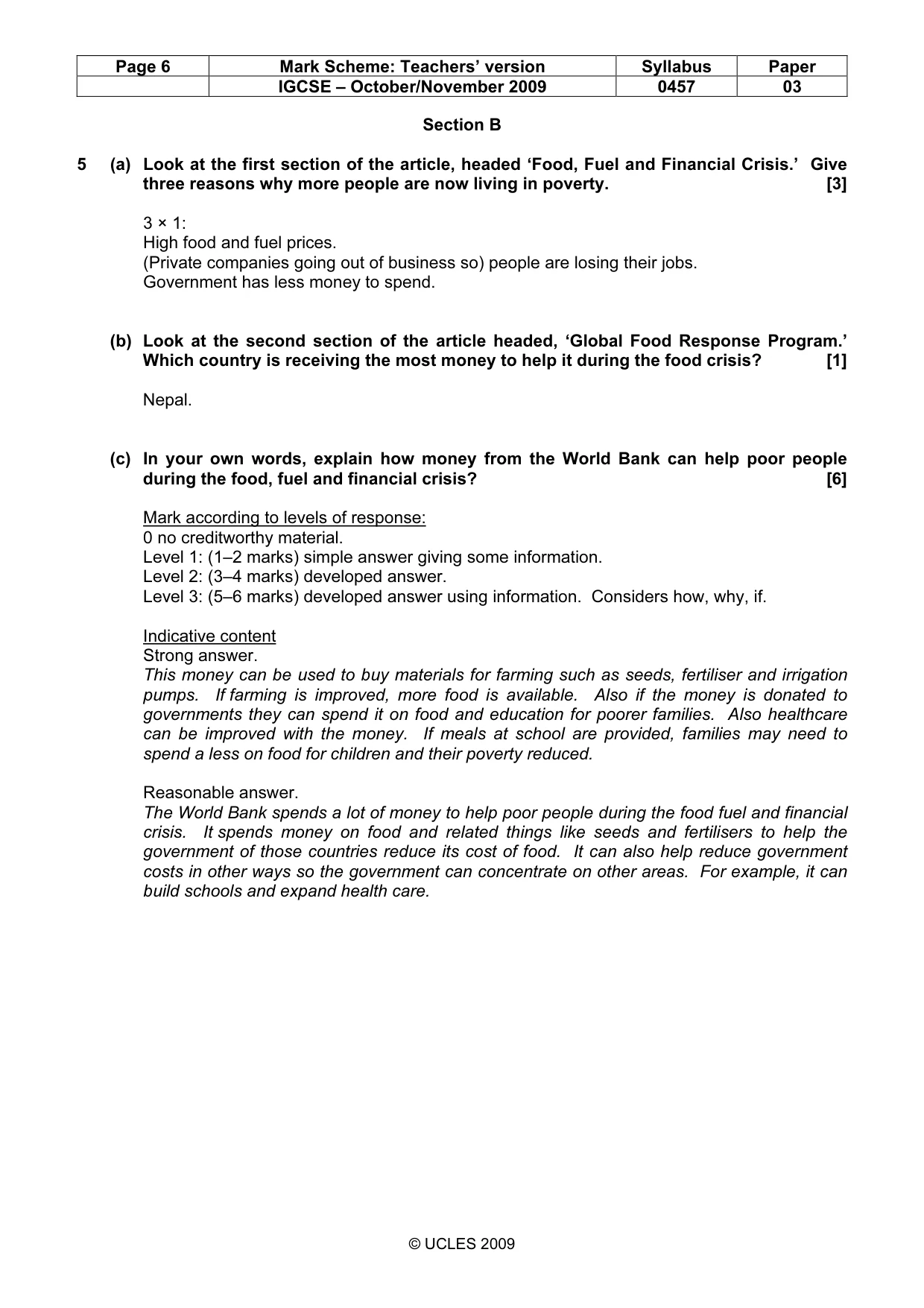 Mark scheme, page 6 of 10