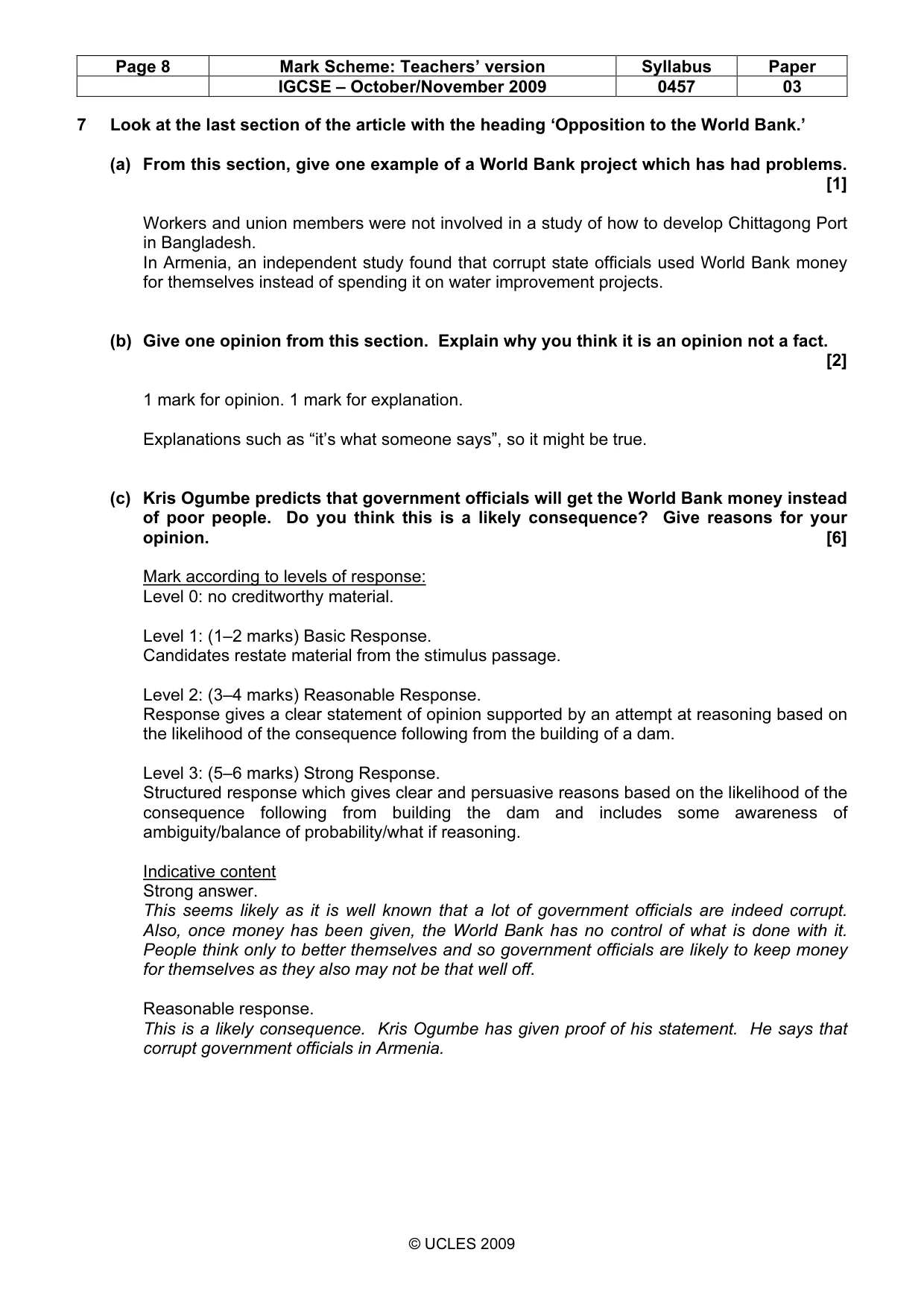 Mark scheme, page 8 of 10